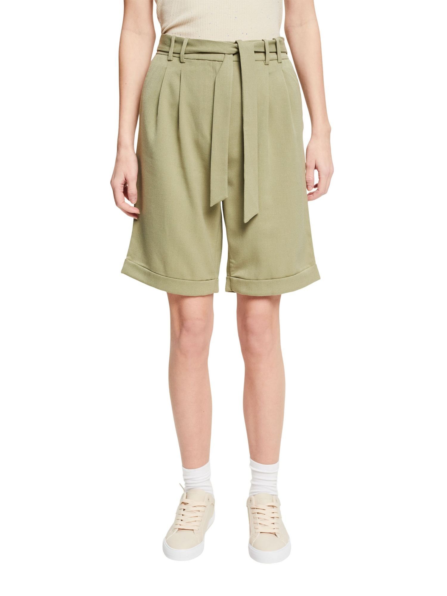 (1-tlg) Shorts mit Esprit Bermudas LIGHT Bundfalten KHAKI