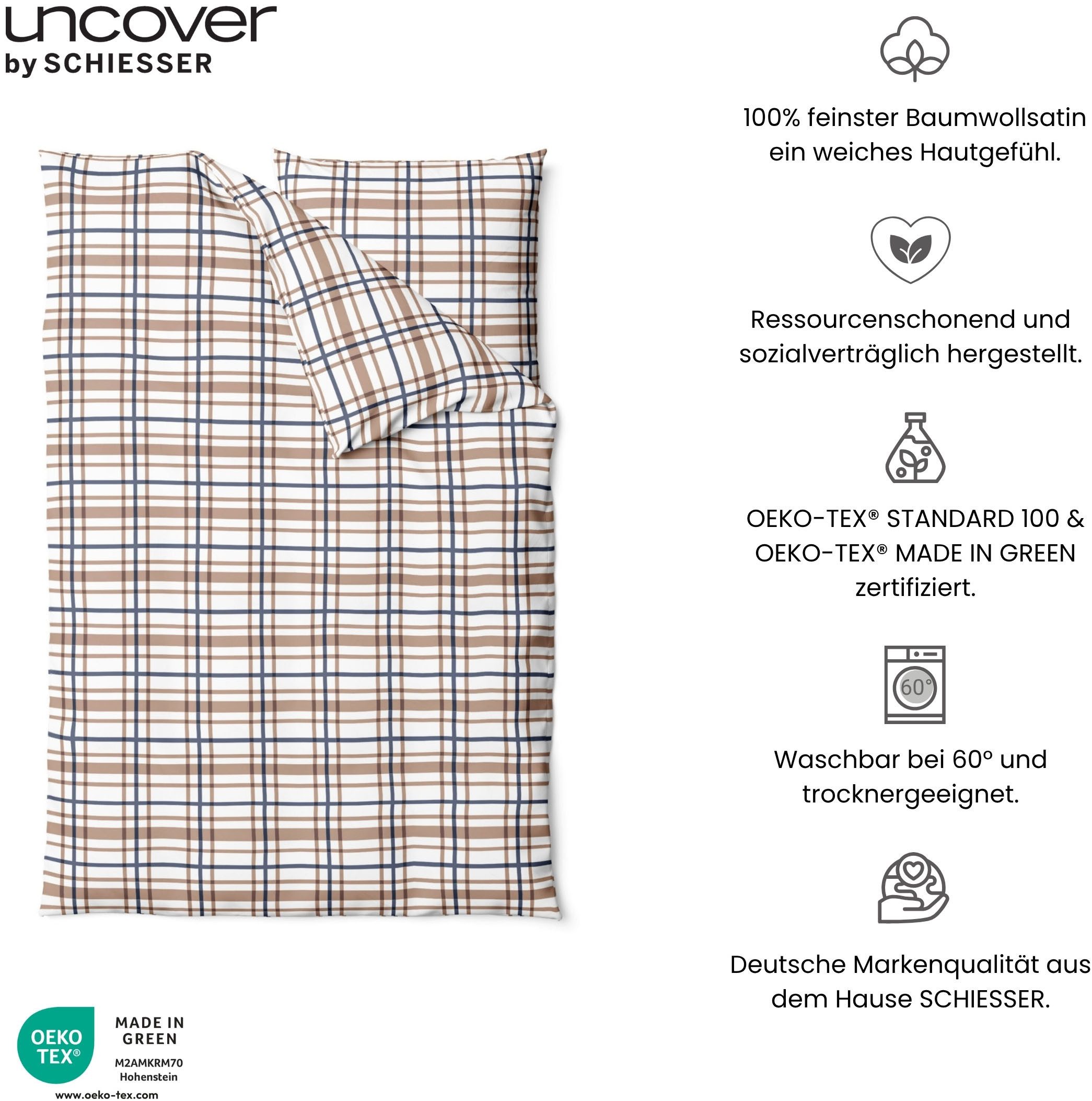 uncover by SCHIESSER Bettwäsche Maxim aus edlem Baumwollsatin, 135x200cm + 80x80cm, Satin, 2 teilig, Made in Green