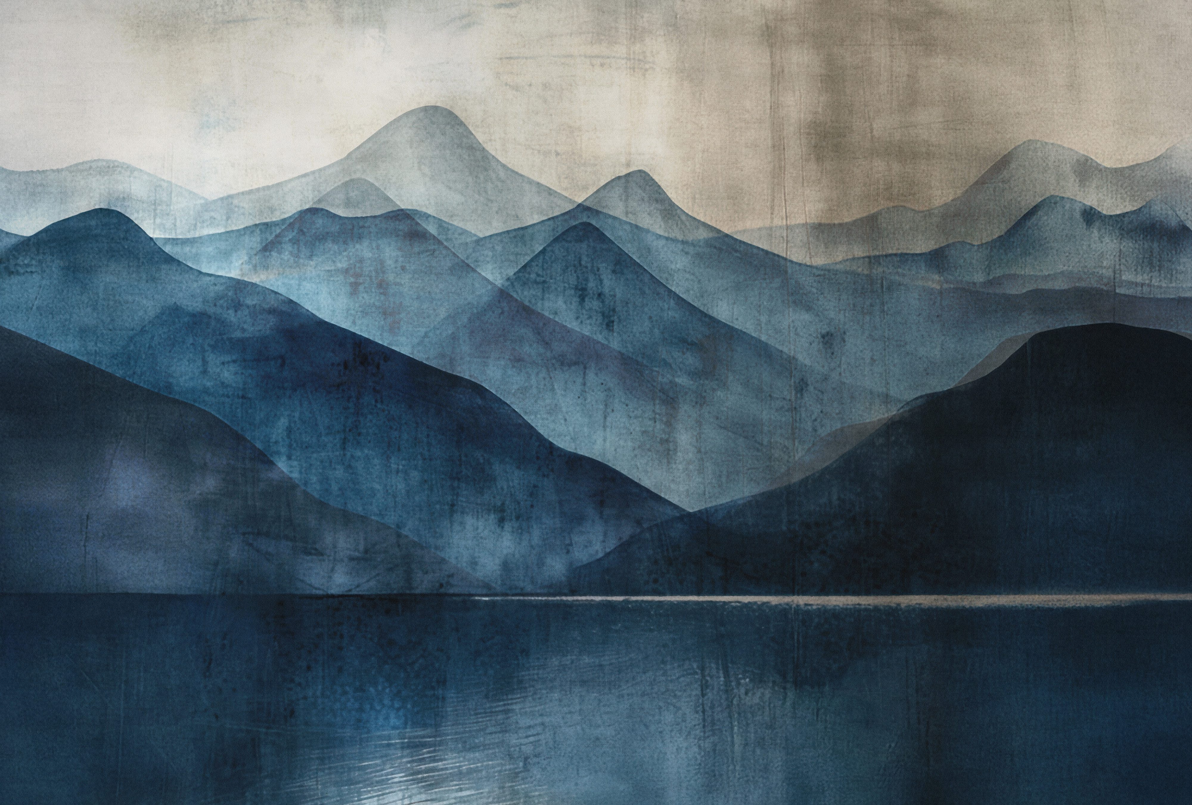 Erismann Vliestapete Vliestapete Bergpanorama Aquarell Blau Erismann Art Edition 2