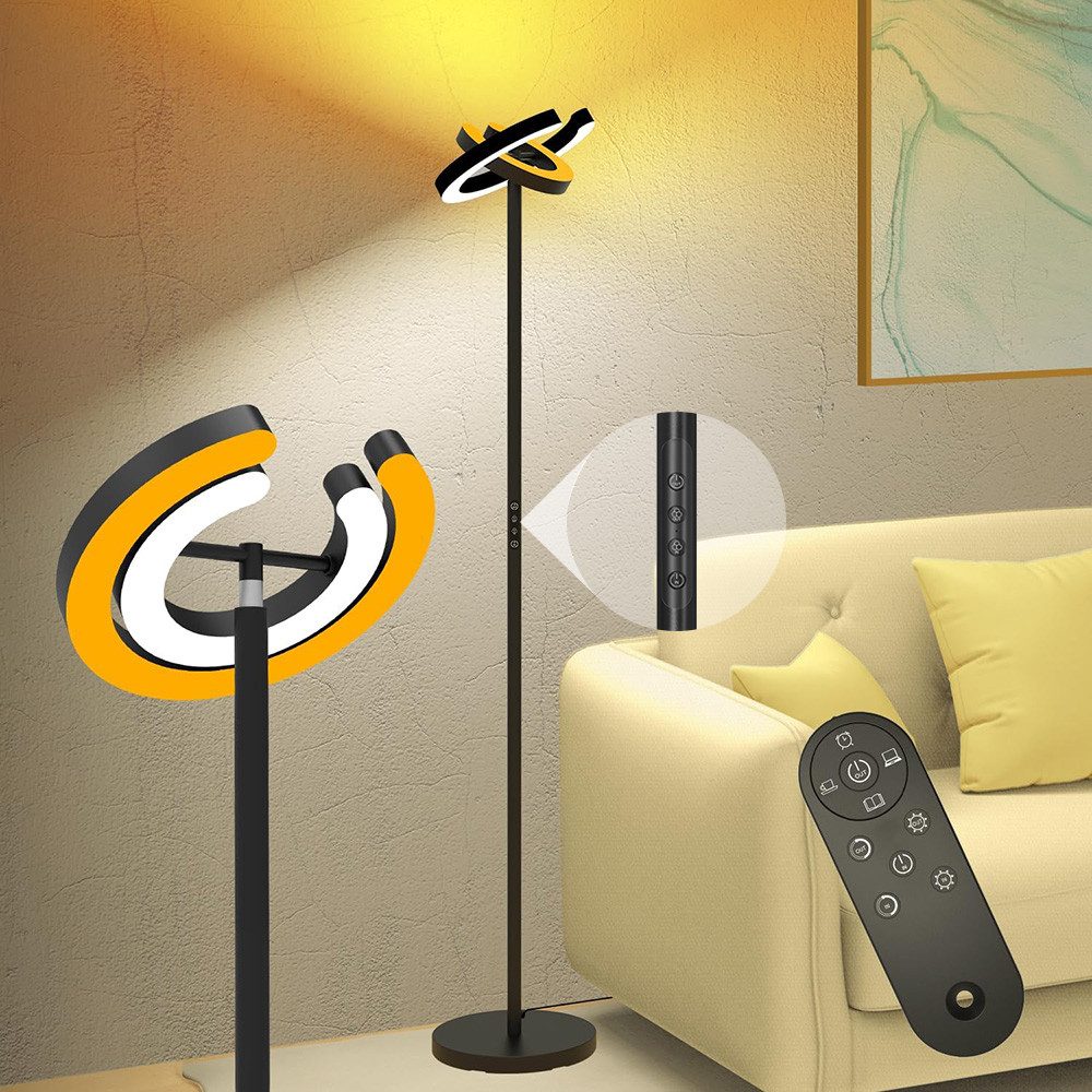 SERBASIC Stehlampe Stehlampe LED Dimmbar, Magnetisch Fernbedienung und Touch-Contro, 7 Farbtemperaturen, 5 Helligkeitsstufen, 36W, 190cm, 312° Drehbarem Doppelring, für Wohnzimmer, Schlafzimmer
