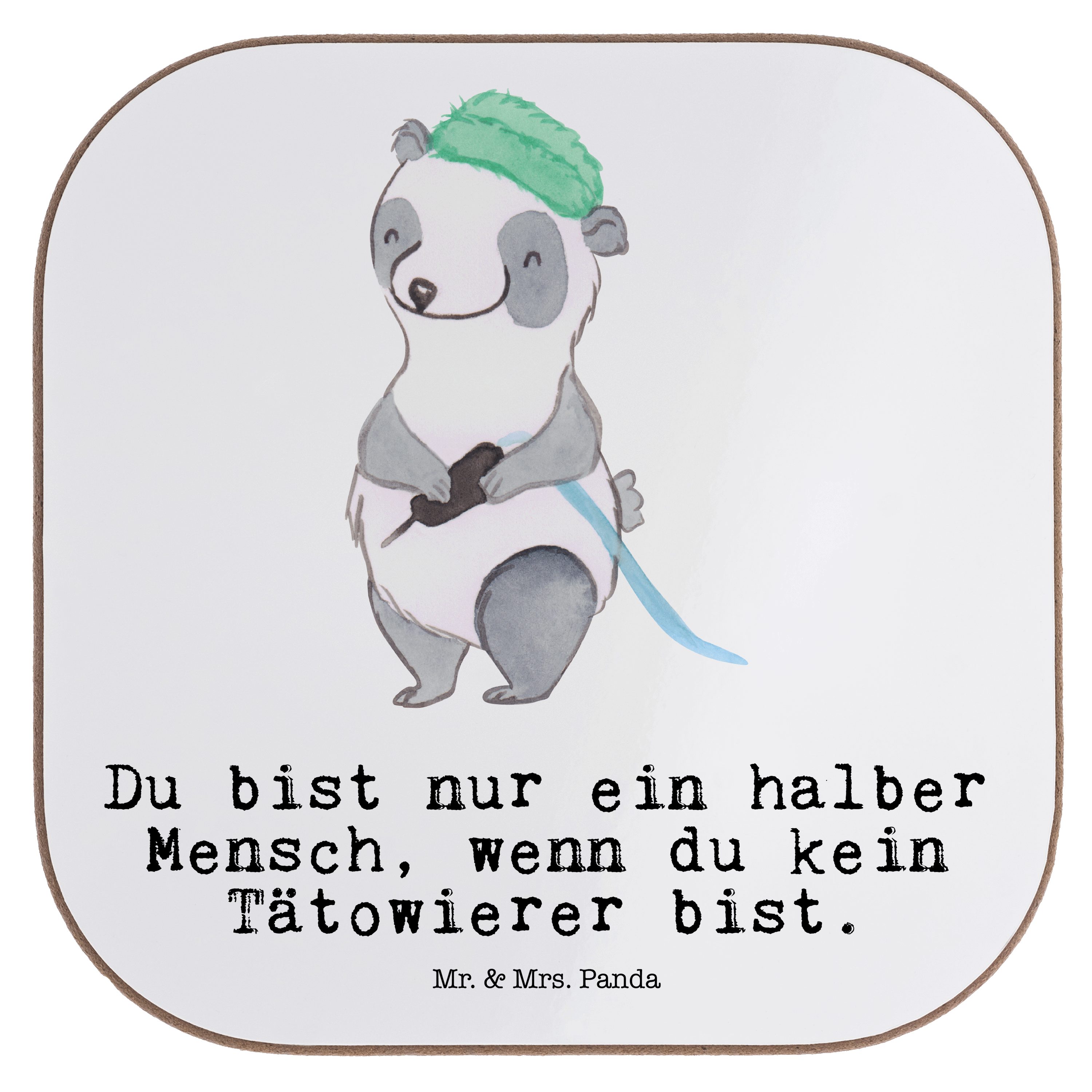 Mr. & Mrs. Panda Getränkeuntersetzer Tätowierer mit Herz - Weiß - Geschenk, Glasuntersetzer, Bierdeckel, D, 1-tlg.