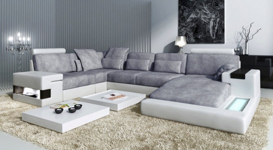 JVmoebel Ecksofa, Ledersofa Sofa Couch Polster Ecksofa Textil Stoff Big Wohnlandschaft