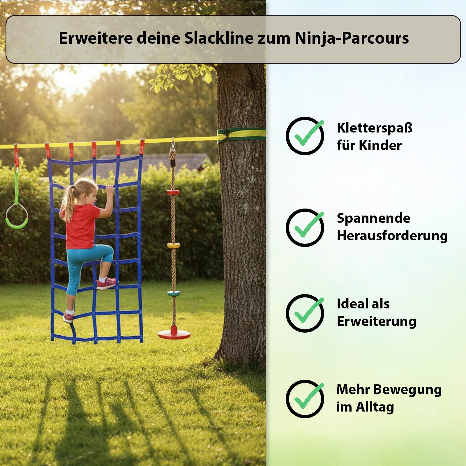 ALPIDEX Slackline Ninja Line Set für Kinder