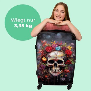 NoBoringSuitcases.com© Koffer Totenkopf - Blumen - Botanisch - Abstrakt - Totenkopf 67x43x25cm, 4 Rollen, Mittelgroßer Koffer für Erwachsene, Reisekoffer