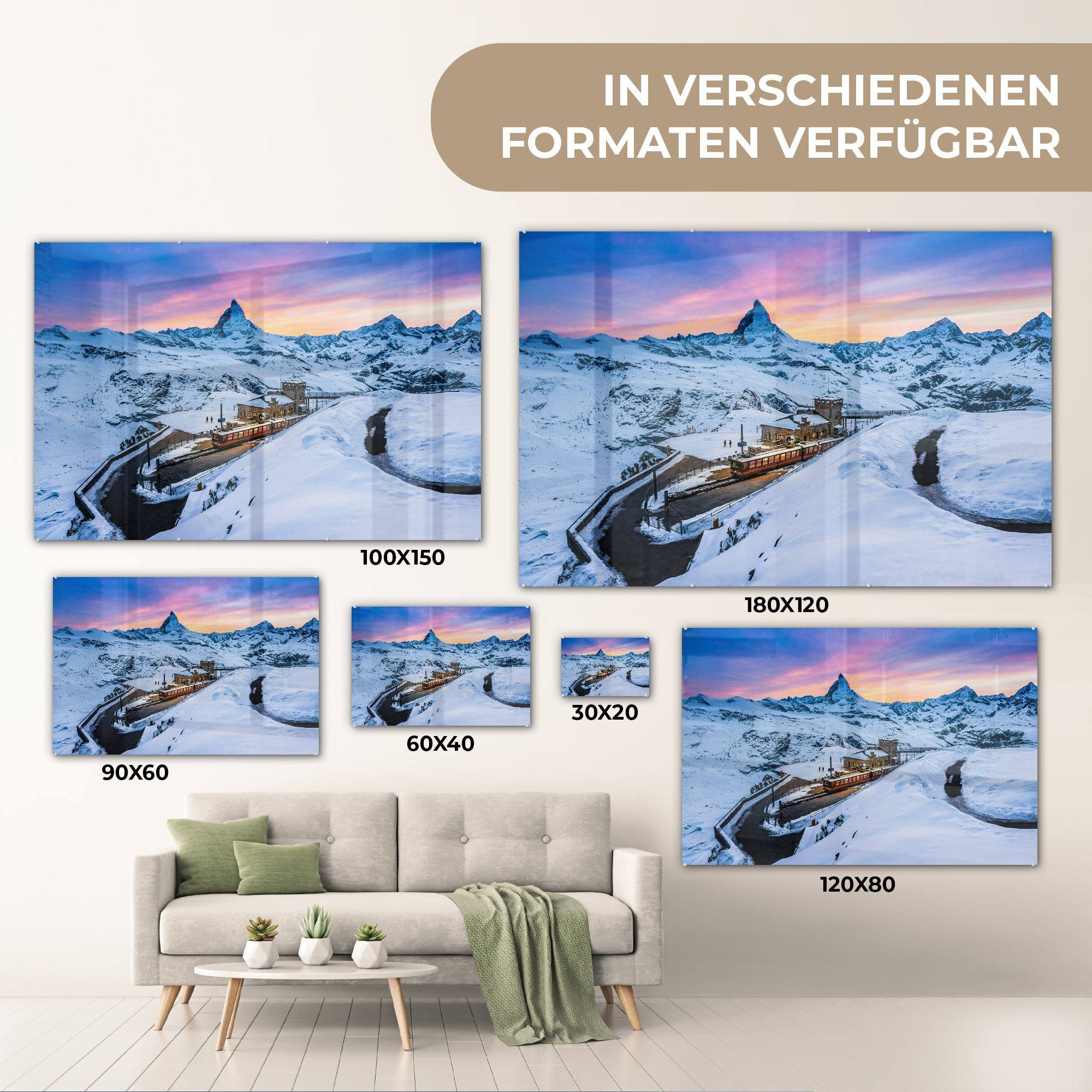 Zug, - MuchoWow Acrylglasbild Alpen Wohnzimmer (1 - Acrylglasbilder Schlafzimmer St), & Schnee