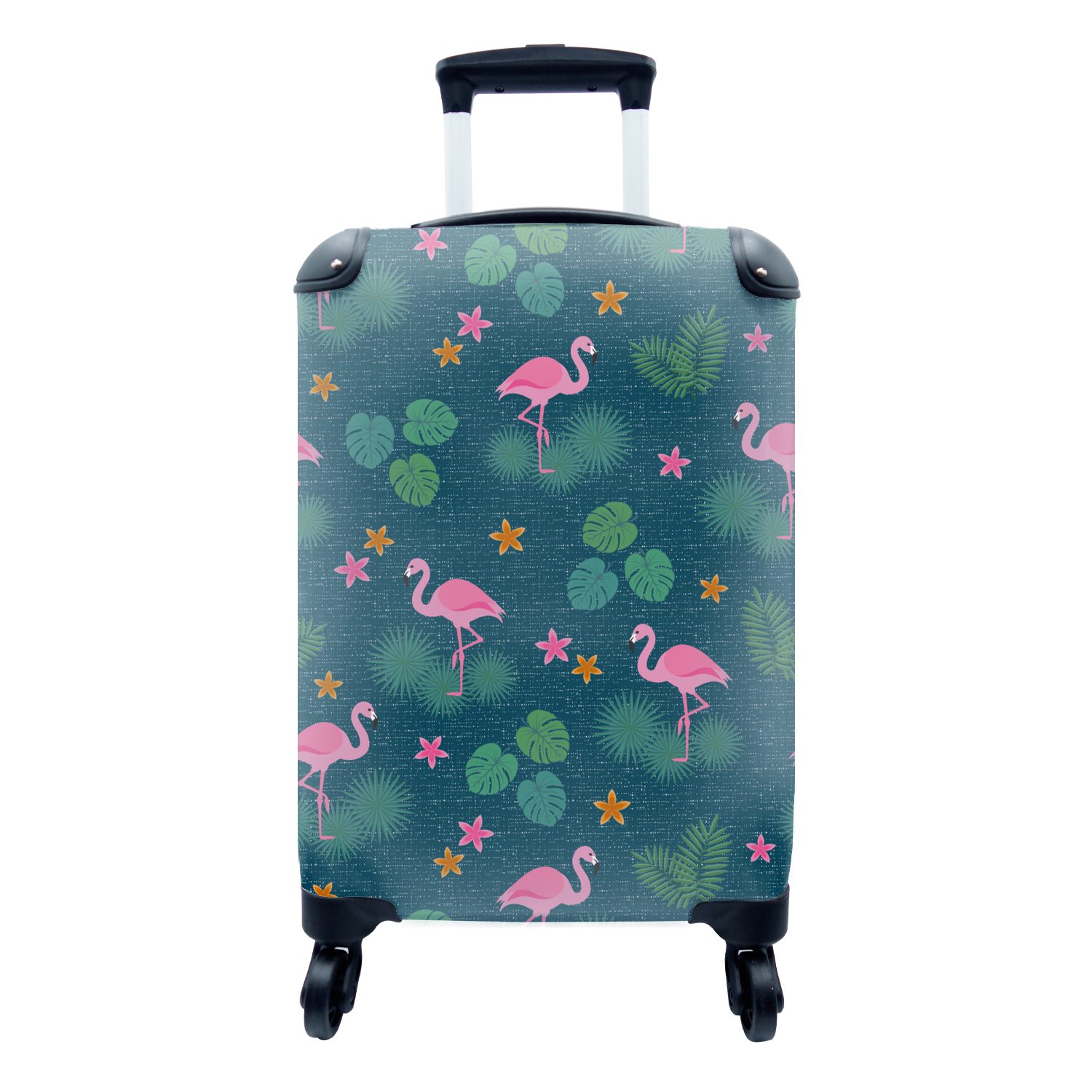 MuchoWow Handgepäckkoffer Flamingo - Pflanzen - Muster, 4 Rollen, Reisetasche mit rollen, Handgepäck für Ferien, Trolley, Reisekoffer