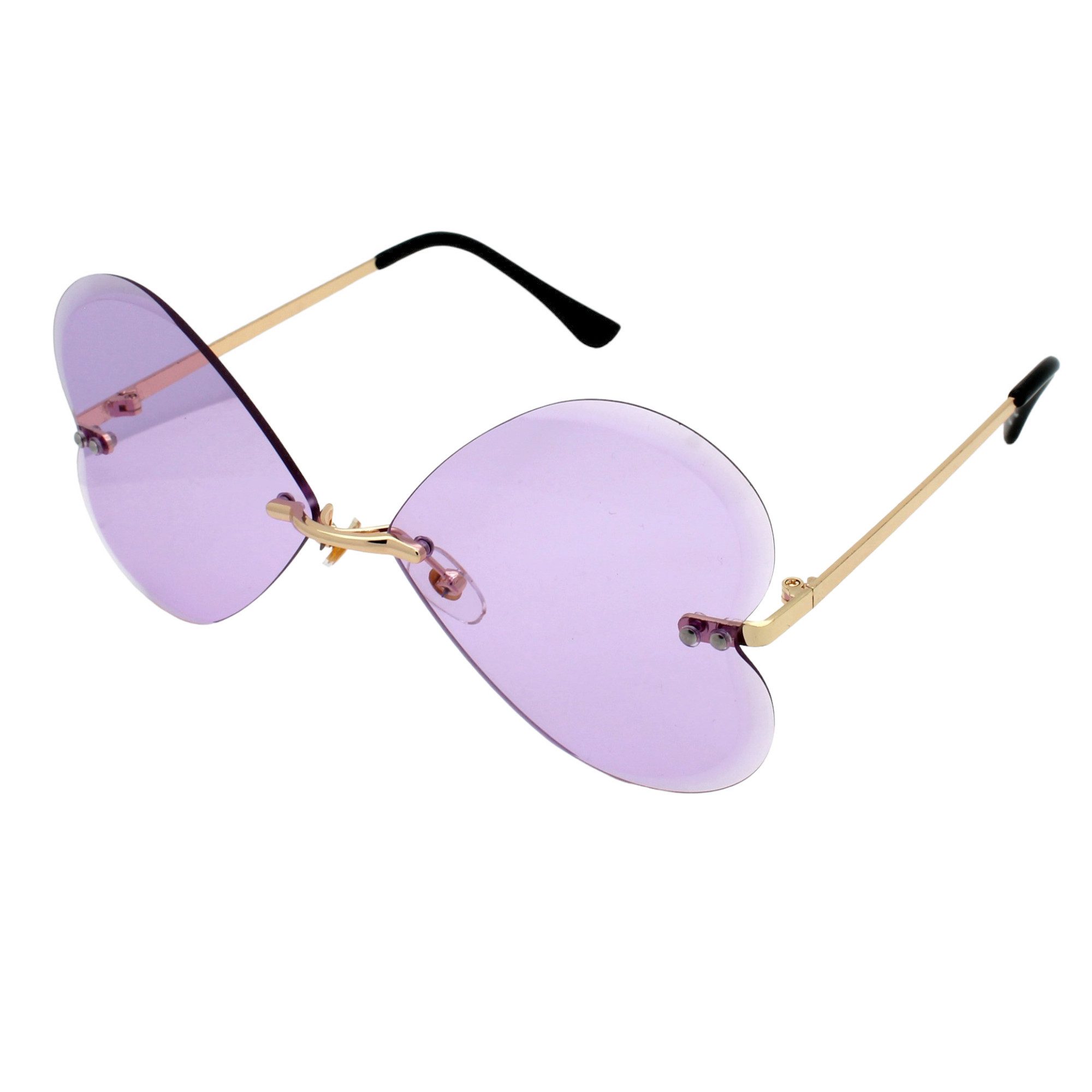 LUXXADA Sonnenbrille (Große Herzbrille Festivalbrille in Herz Form Rahmenlos) Gläser Getönt mit Facettenschliff Farben Gelb Lila Rosa