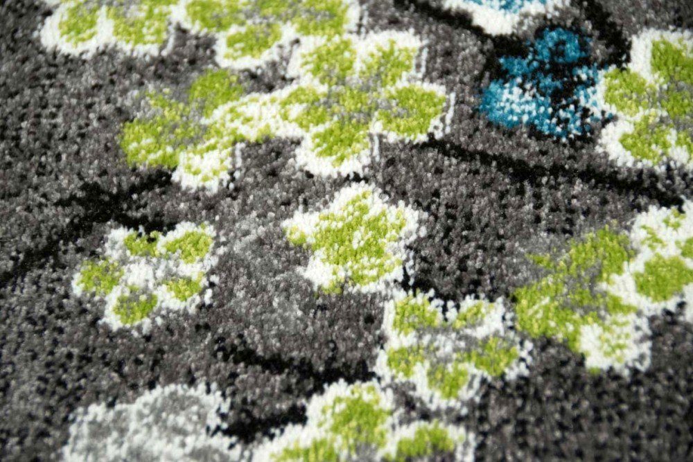 Carpetia Teppich Designer Teppich Kurzflor Wohnzimmerteppich Blumen grau türkis blau, rechteckig, Höhe: 13 mm