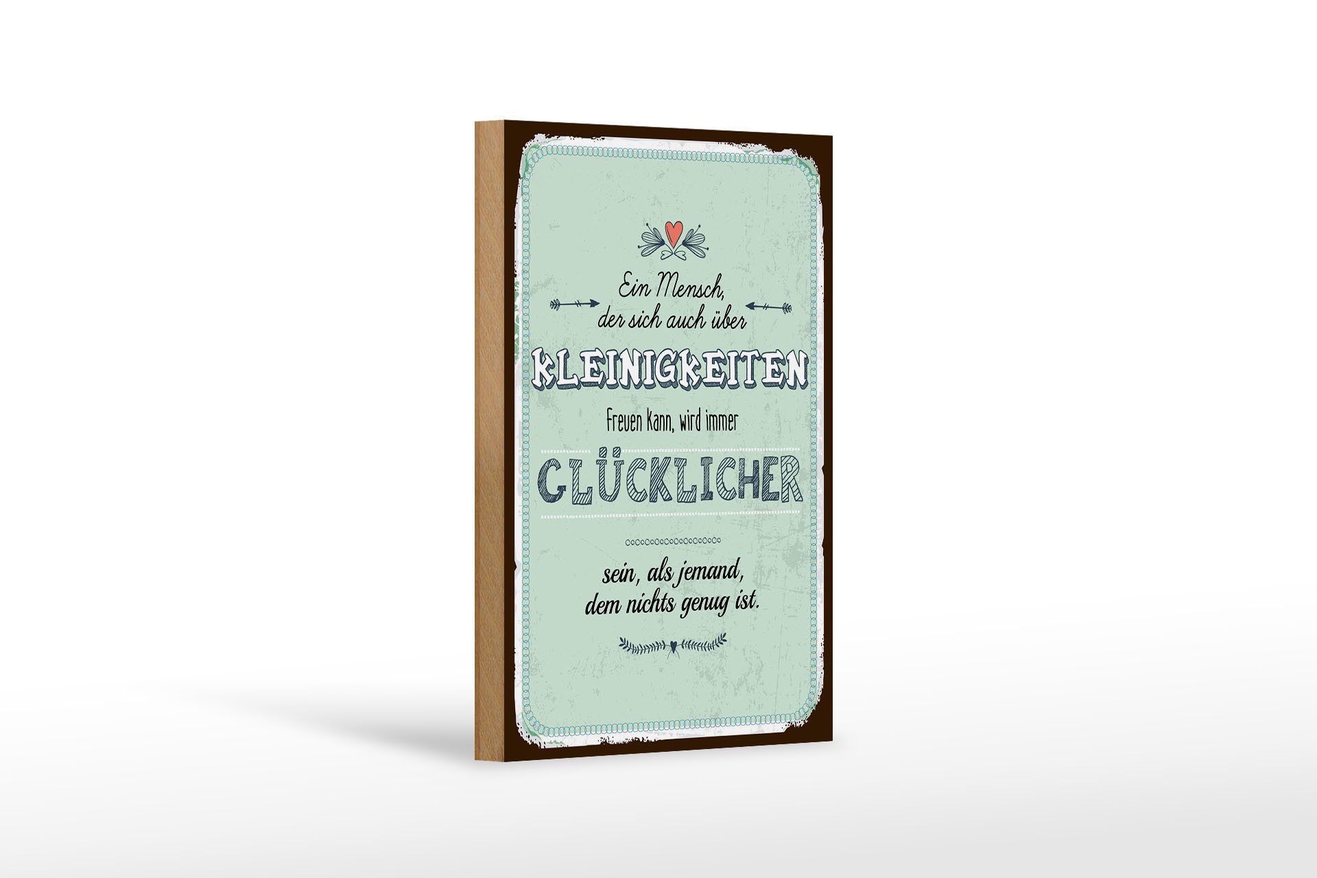 Holzbild Spruch 12x18cm Mensch der sich über Kleinigkeiten freuen kann