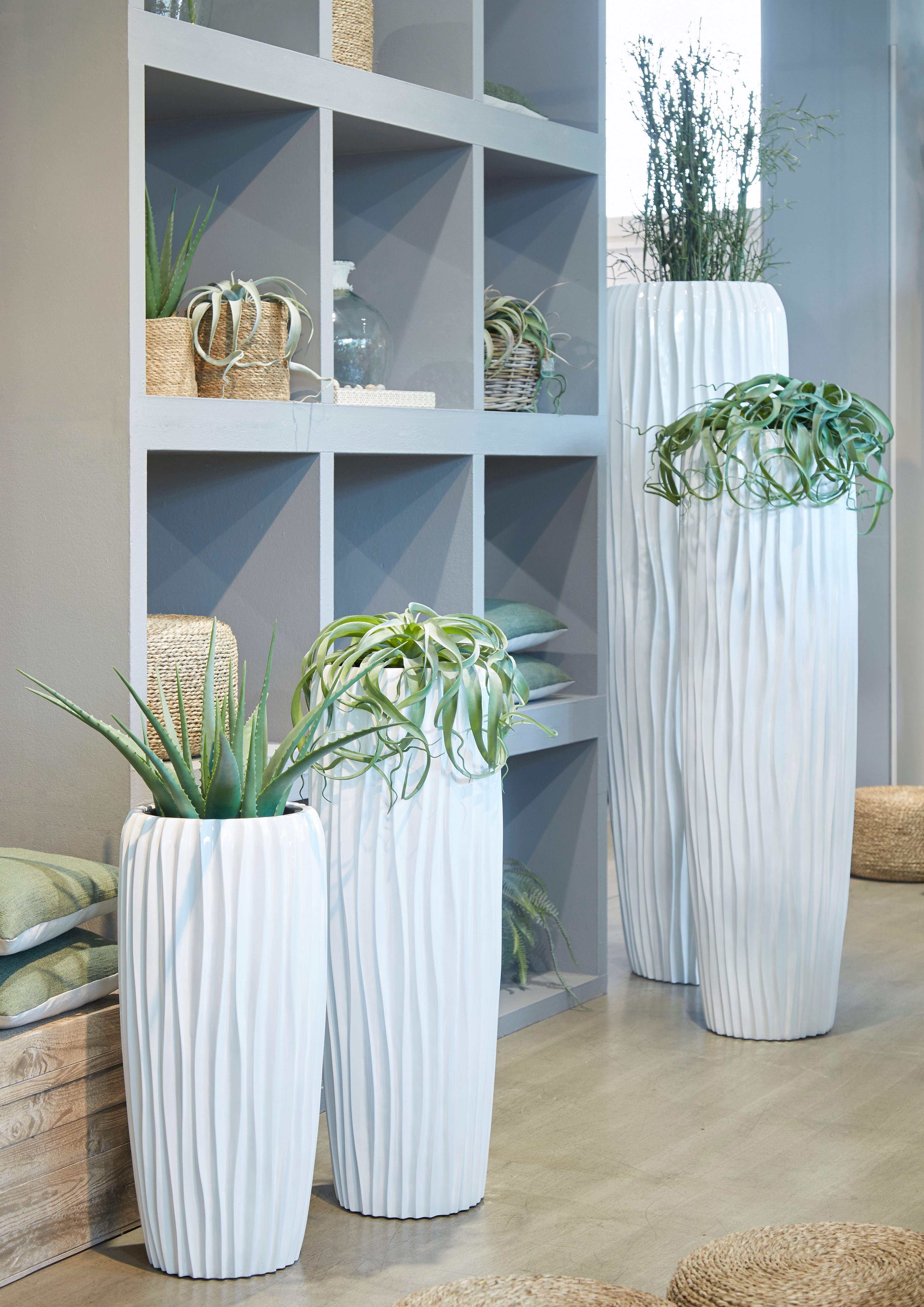 Flingora Bodenvase Minga, mit Einsatz - Fiberglas - Indoor & Outdoor - Weiß - Höhe 97 cm