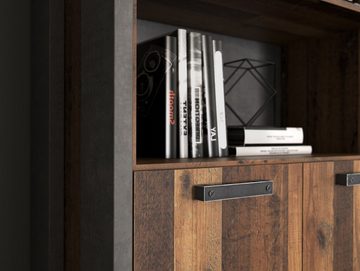 Moebel-Eins Bücherregal, CASSIA Büroschrank 2 Türen, Material Dekorspanplatte, Old Wood Vintage/betonfarbig