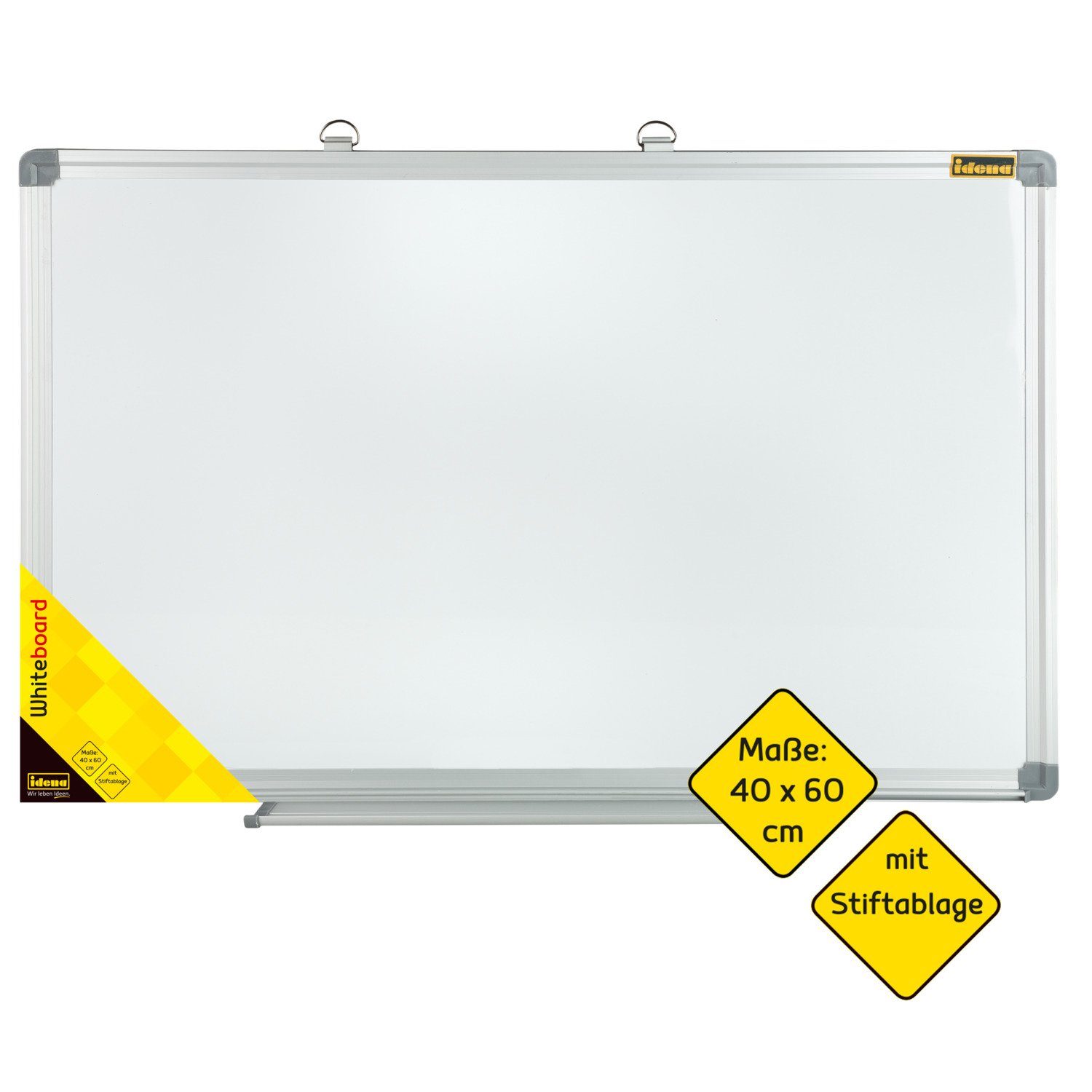 Magnettafel Idena 568019 - Whiteboard mit Aluminiumrahmen und Stiftablage, ca. 60