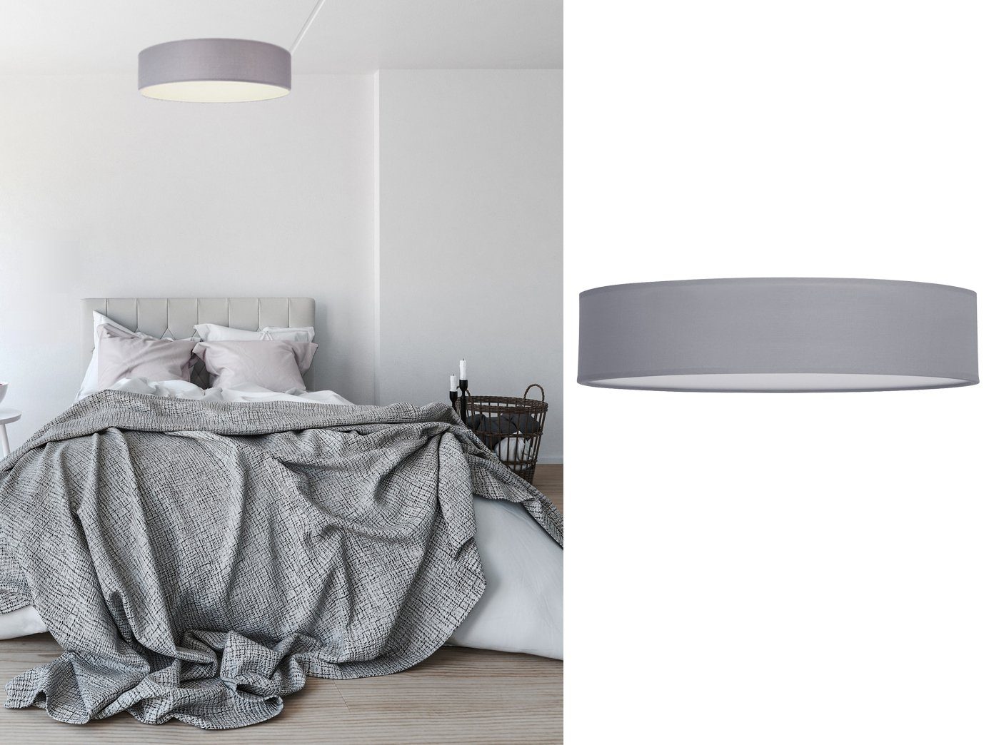 smartwares LED Deckenleuchte, Dimmfunktion, LED wechselbar, Warmweiß, große mit Stoff Lampen-schirm Grau Design-klassiker Treppenhaus Ø 50cm