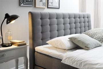 möbelando Boxspringbett Lenno, Boxspringbett Lenno mit Stoffbezug Hugo Uni grau, inkl. Bettkasten seitliche öffnung, Liegefläche 180x200 cm, Kopfteil gesteppt, Metallfüße gebürstet