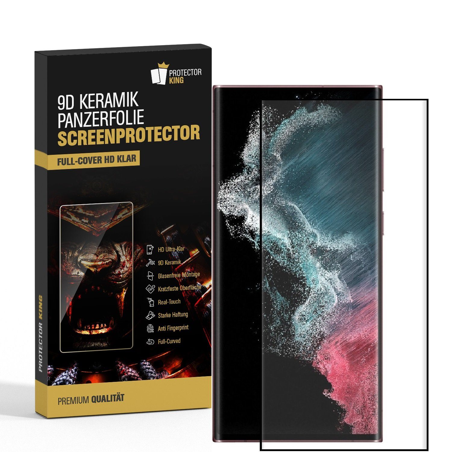 Protectorking Schutzfolie 1x 9D Keramik-Glass für Samsung Galaxy S22 Ultra FULL COVER 3D KLAR, (1-Stück), Anti-Schmutz