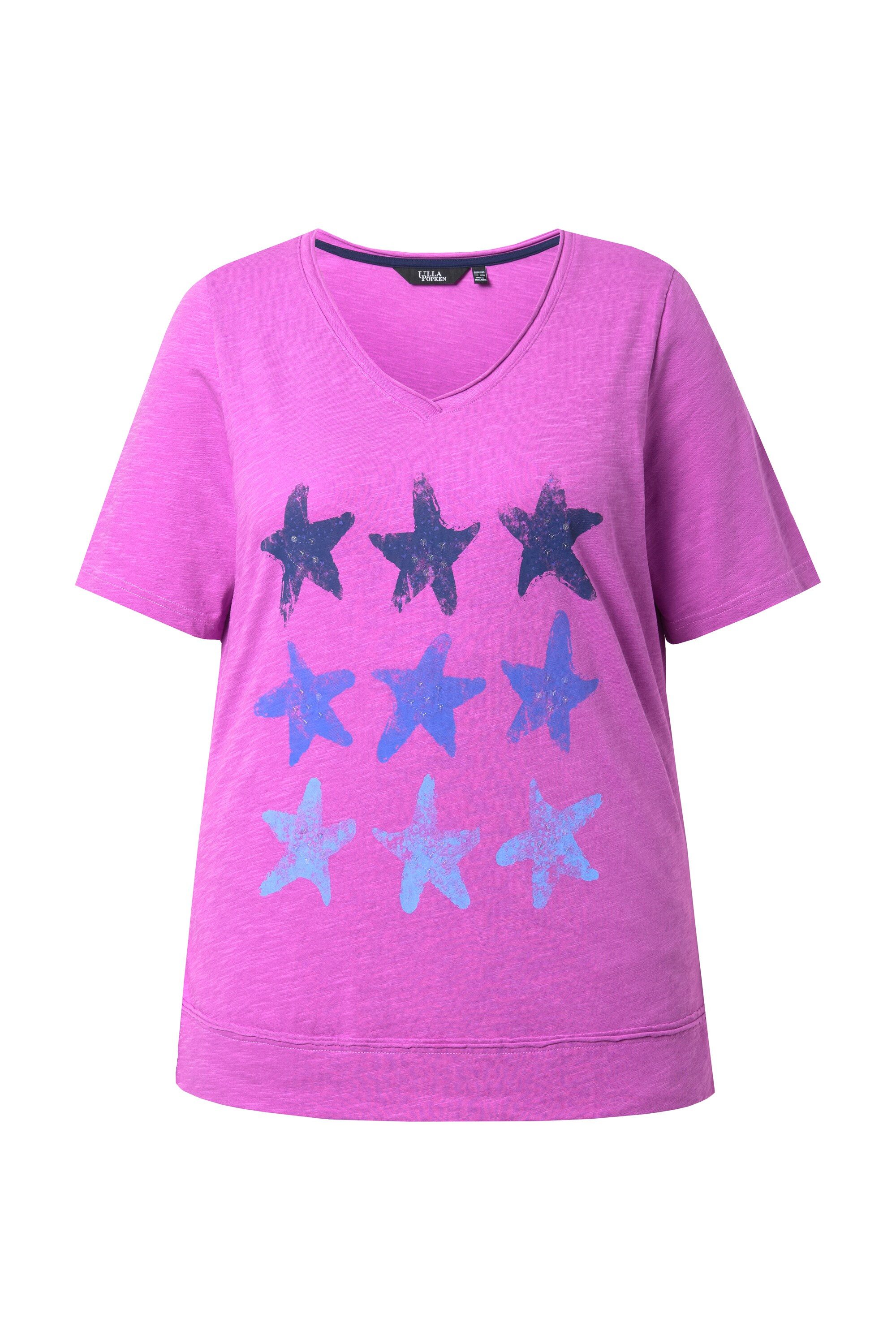T-Shirt T-Shirt Seesterne offenkantig V-Ausschnitt Halbarm