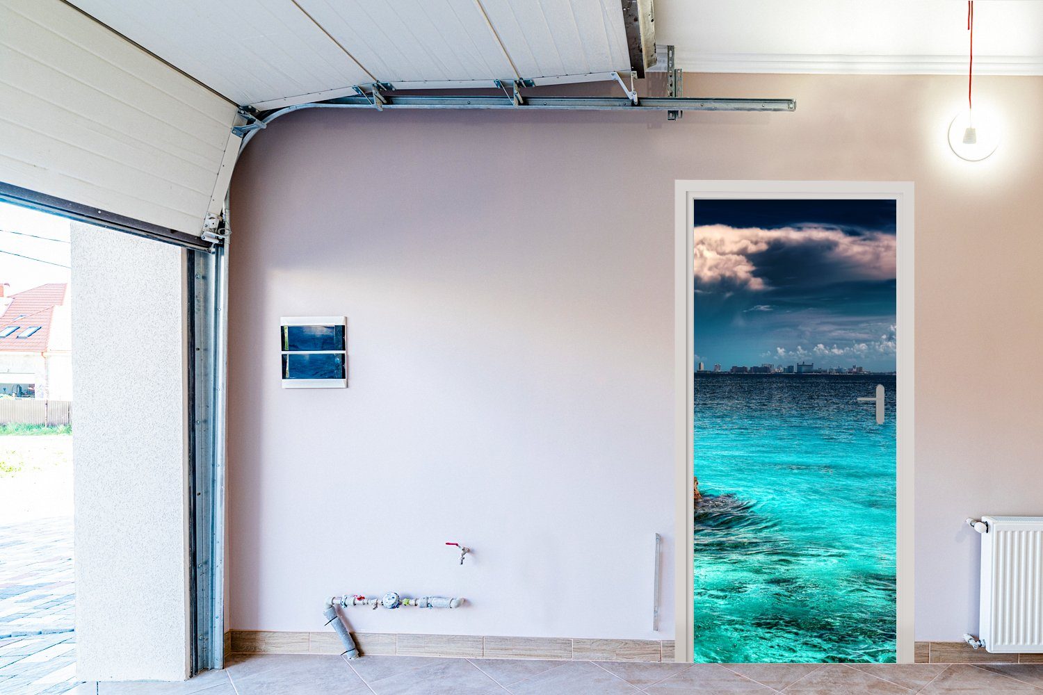 MuchoWow Türtapete für nordamerikanischen Die Türaufkleber, von 75x205 Tür, Fototapete von Cancun den (1 der bedruckt, Skyline Matt, Gewässern cm Isla, St)