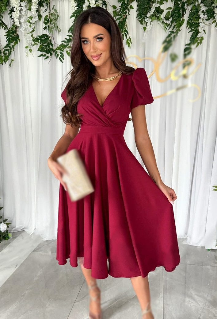 CHENIN Partykleid Sexy Damenkleid mit V-Ausschnitt und kurzen Ärmeln (Kleider Date-Kleider Pendler-Kleider Schößchen-Kleider, ohne Gürtel) Modisches, elegantes Cocktailkleid