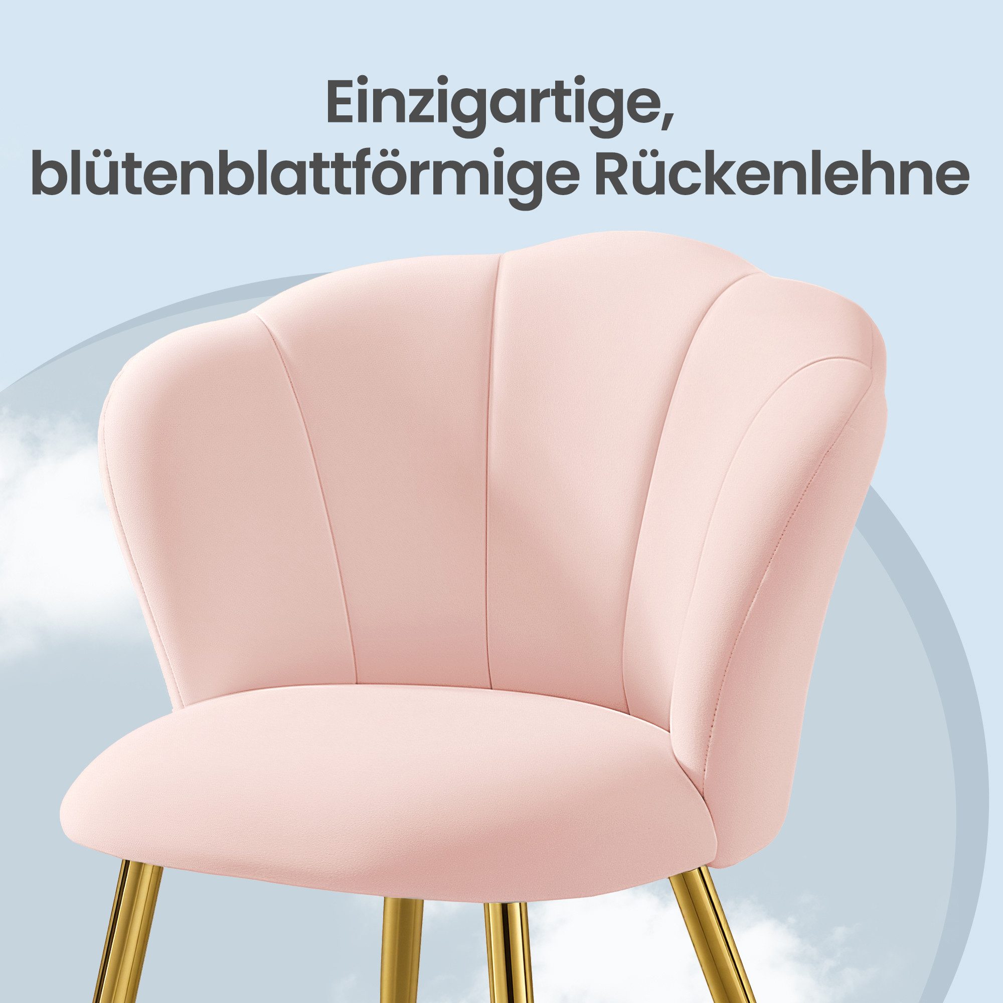 VASAGLE Esszimmerstuhl Blütenblattförmige Rückenlehne, gepolsterter Schminktischstuhl, Samt (1 St), bis 150 kg belastbar, Stahlbeine, für Küche, Wohnzimmer, Sch – Bild 4 von 5