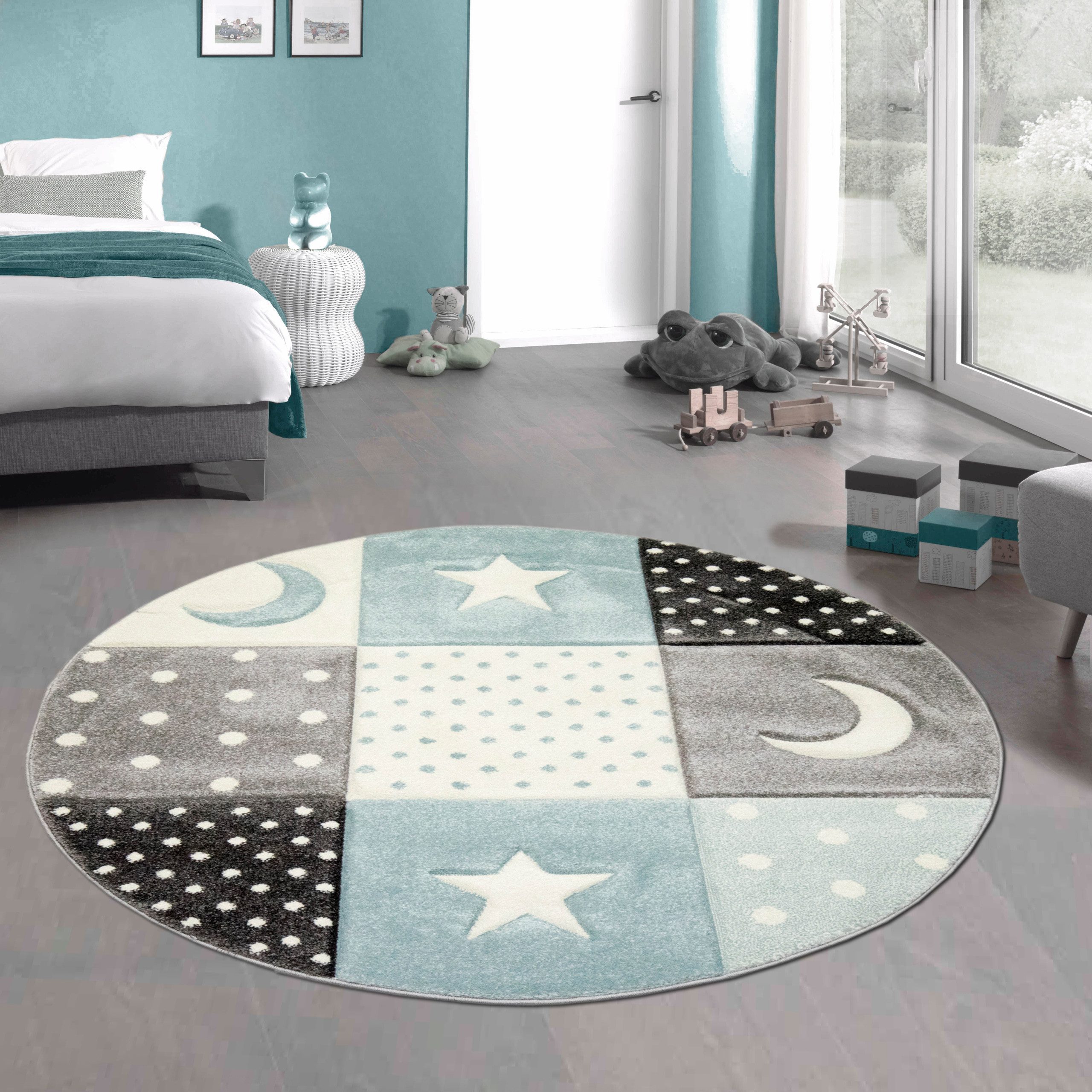 Carpetia Kinderteppich Verspieltes Motivdesign, rund, Höhe: 13 mm, pflegeleicht, strapazierfähig, handgearbeiteter Konturenschnitt