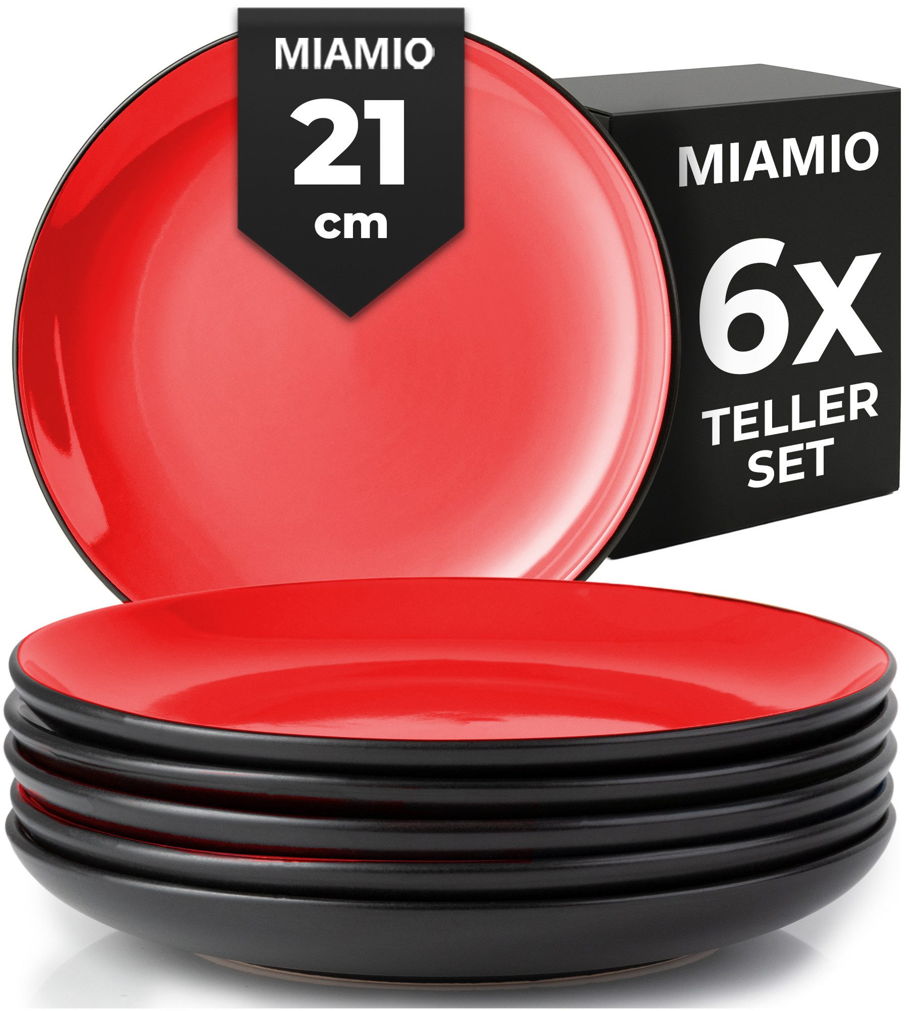 MiaMio Teller Le Papillon Teller Set 6 Personen Modern (Rot, 20.5 cm), (6 St)