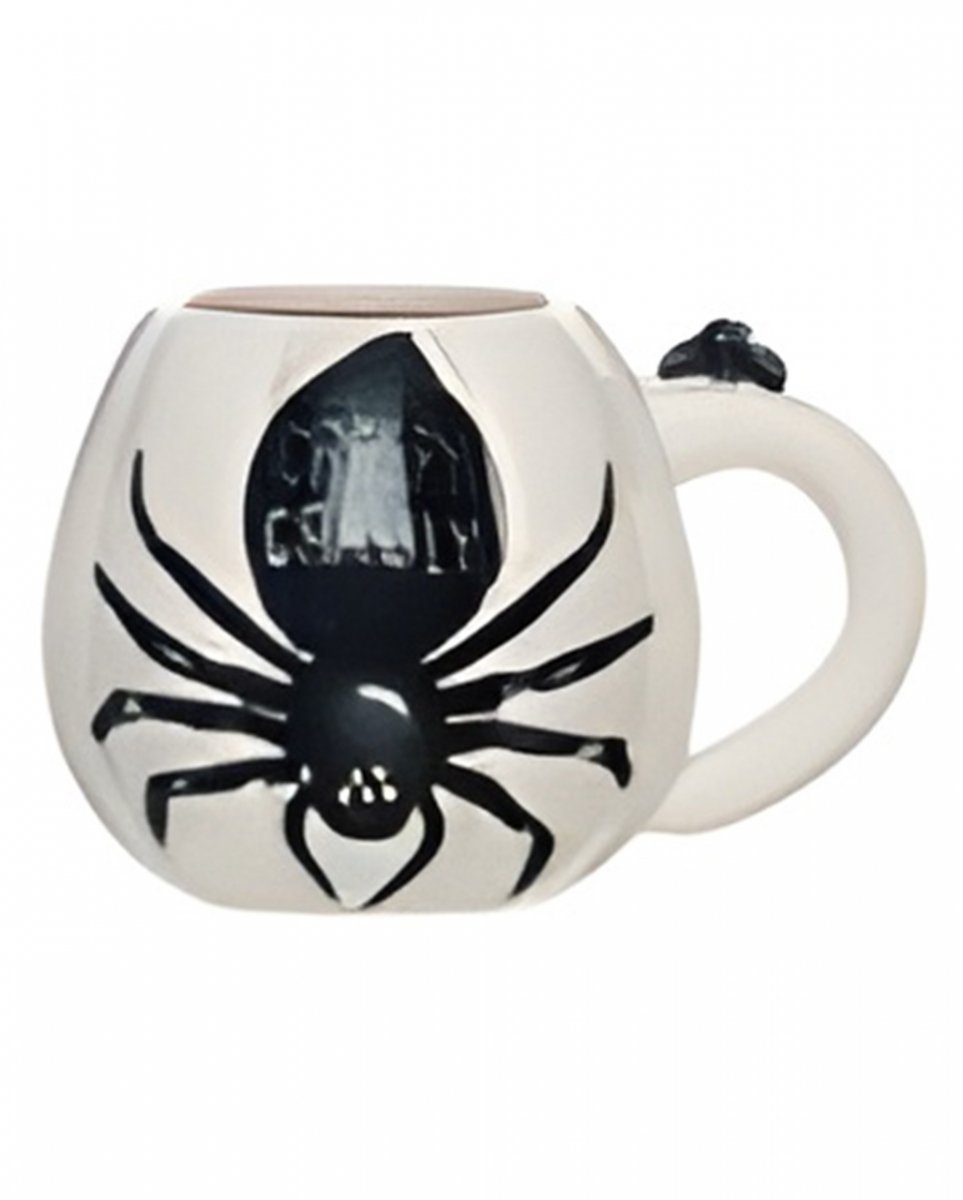 Horror-Shop Geschirr-Set Weiße Halloween Kürbis Tasse mit schwarzer Spinne, Keramik