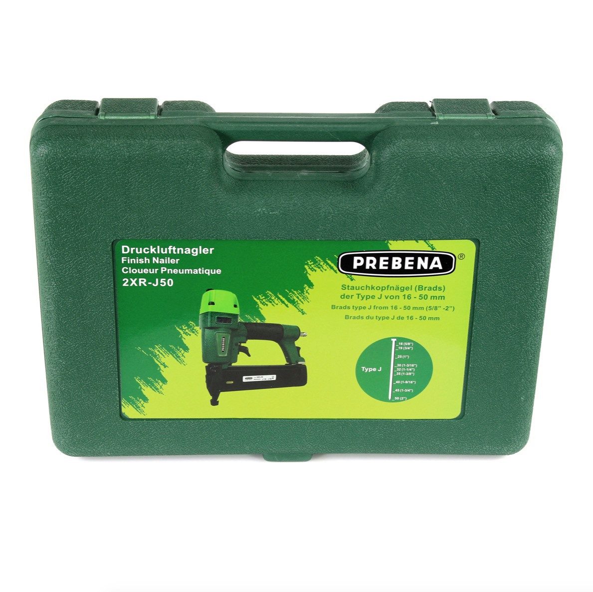 Prebena Druckluft-Nagler 2XR-J50 Luftdruck Druckluftnagler im Transportkoffer + J-BOX 8.000