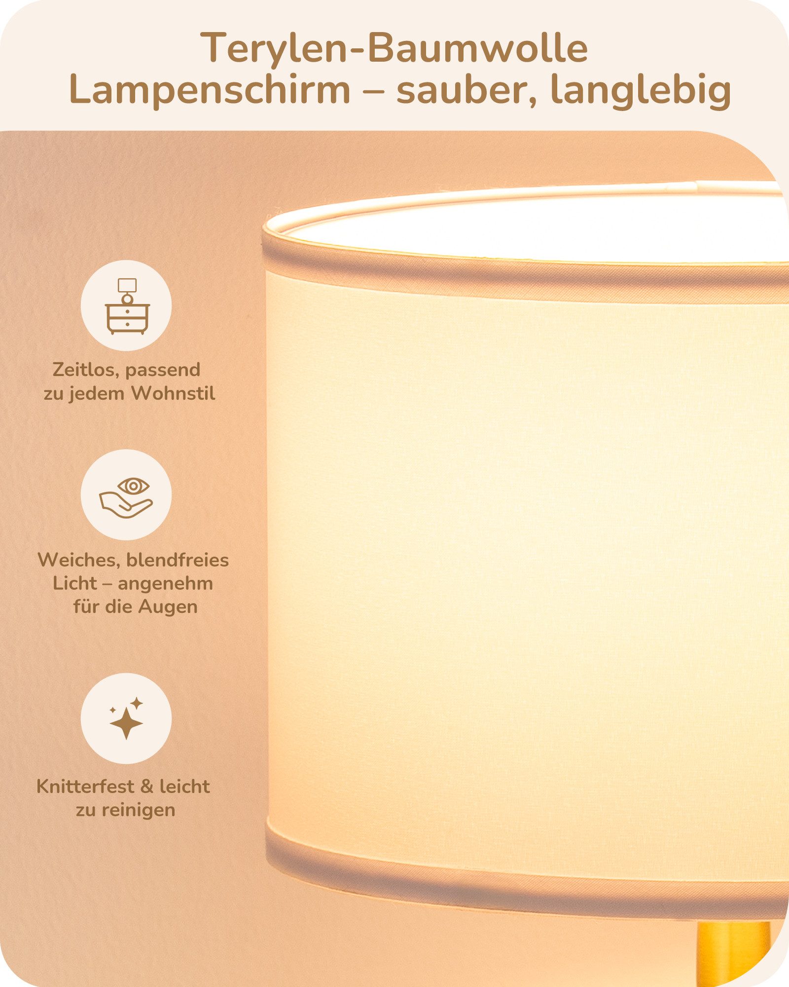 EDISHINE Nachttischlampe Keramik-Tischlampe, elegante und moderne Nachttischlampe, LED wechselbar, warmweiß, mit Stoffschirm, E14-Leuchtmittel inklusive, 2700K Warmweiß