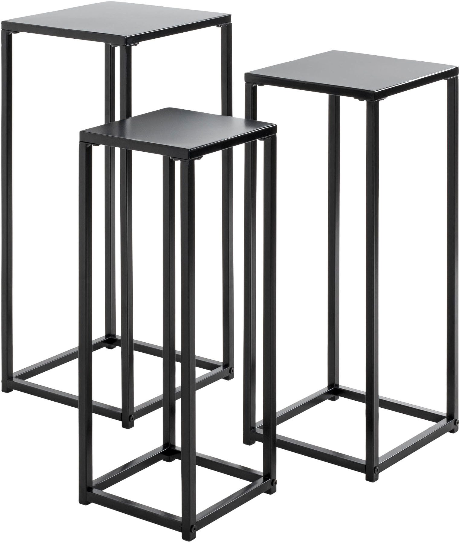 HAKU Blumentisch Blumenpodest, Blumenständer, Pflanzsäule (Set, 3-St., 3er Set), quadratisch - aus Metall Schwarz B/T/H 22/22/61, 26/26/66, 30/30/71 cm