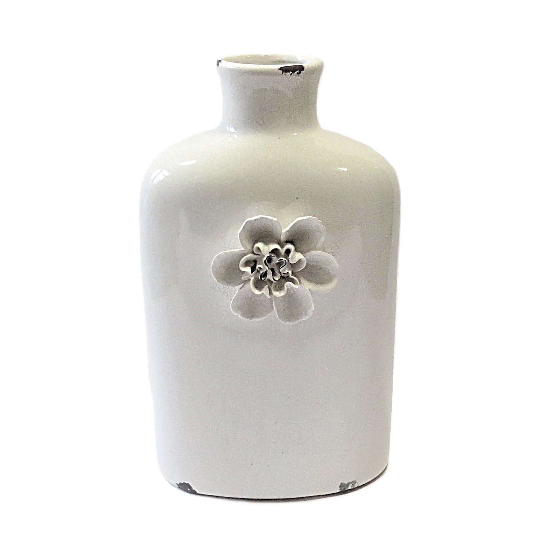 HD Collection Dekovase Vase Deko Tisch Naturweiß Ton Shabby Antik Stil Blumen 41 cm