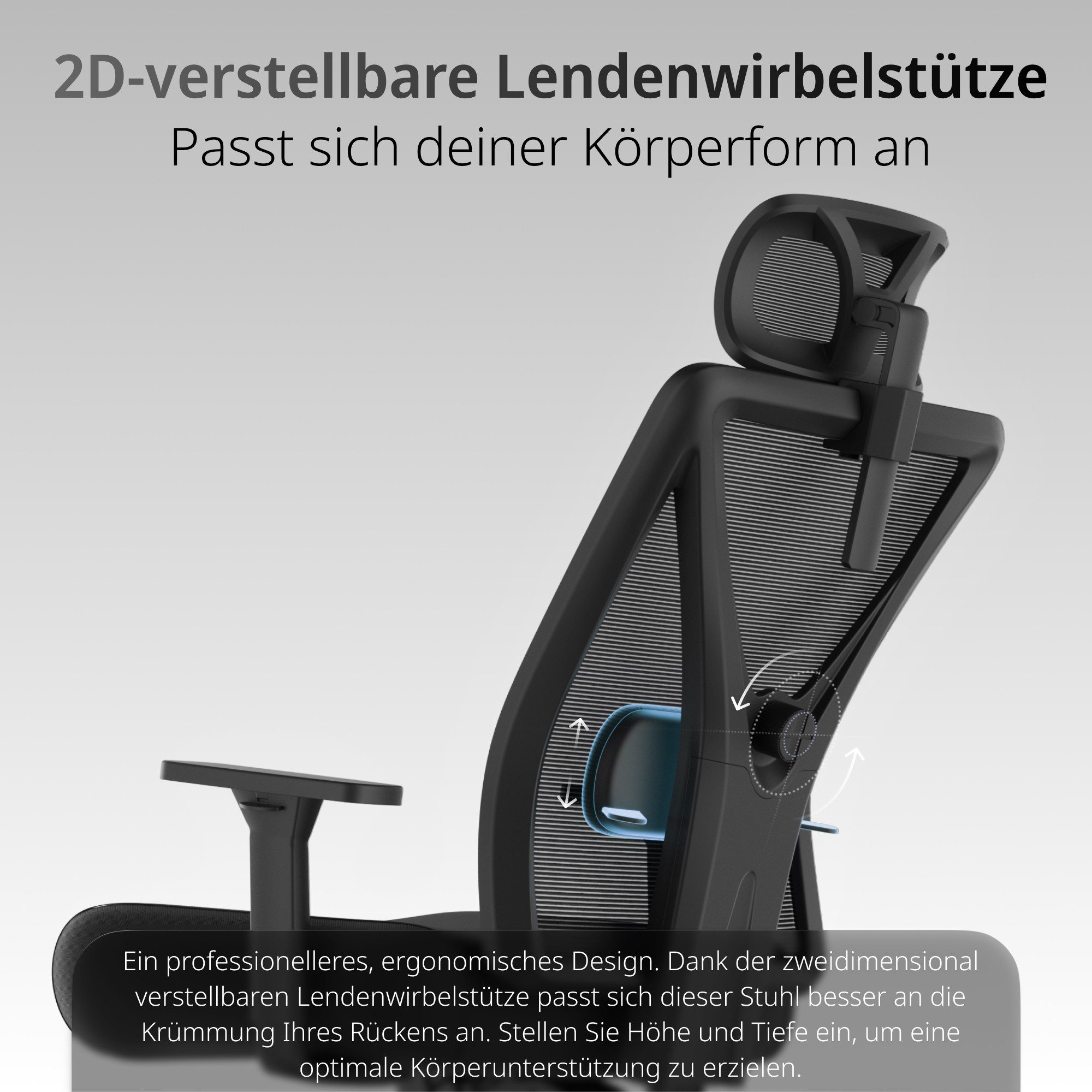 Dowinx Bürostuhl mit höhenverstellbarer Rückenlehne, 3D-Armlehnen (Packung), strapazierfähiger Schreibtischstuhl für bis zu 220 kg