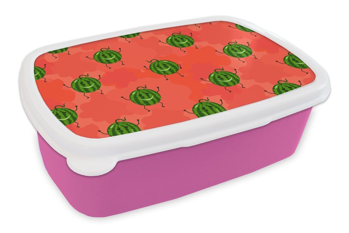 MuchoWow Lunchbox Melone - Muster - Kawaii, Kunststoff, (2-tlg), Brotbox für Erwachsene, Brotdose Kinder, Snackbox, Mädchen, Kunststoff rosa