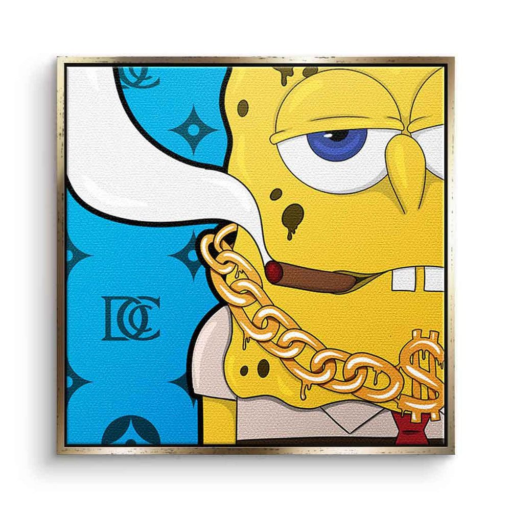 DOTCOMCANVAS® Leinwandbild Melting Bob - Quadrat Edition, Leinwandbild Melting Spongebob Schwammkopf Comic Kunstdruck Wandbild