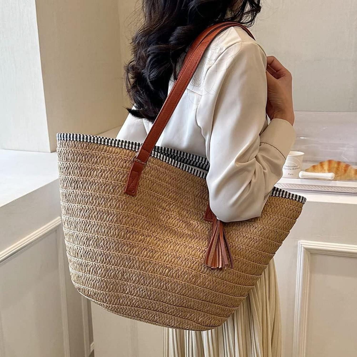 LuxusKollektion Strandtasche Strohtasche Damen Sommer Strandtasche günstig online kaufen