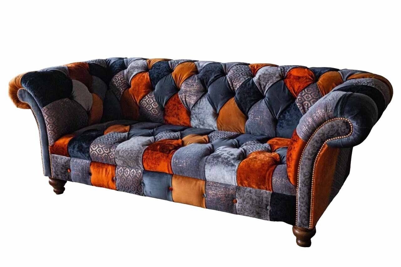 JVmoebel Sofa Chesterfield 3 Sitzer Sofa Couch Textil Samt Luxus Polster Sitz, Made in Europe