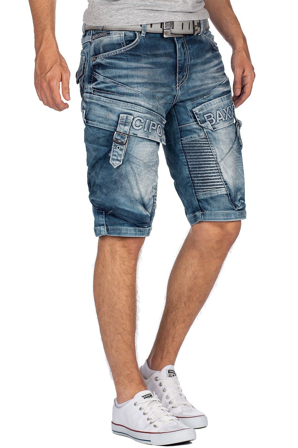 Cipo & Baxx Jeansshorts Cipo & Baxx Herren Shorts CK189 Cargo Style mit Rippenmuster