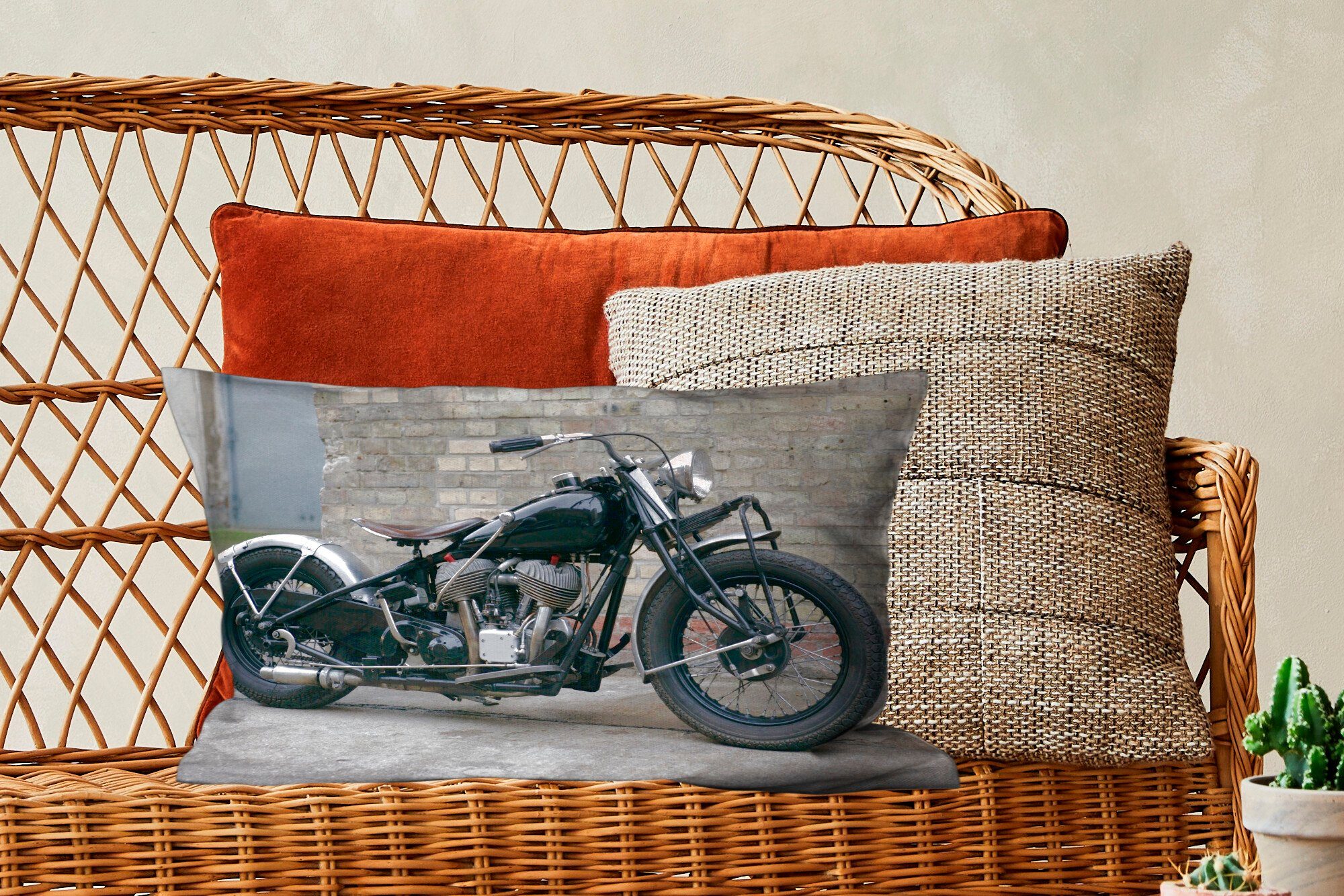 antiken Motorrads, Füllung, Dekoration, Schlafzimmer Seitenansicht mit Zierkissen, eines Dekokissen MuchoWow Dekokissen Wohzimmer