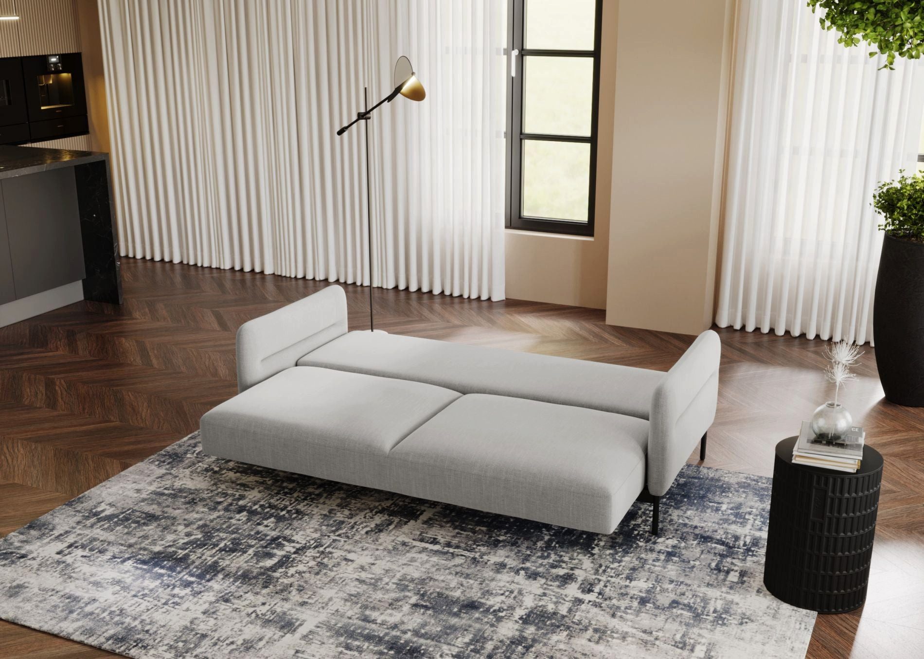 Selsey Schlafsofa SOLIANERO, mit Schlaffunktion, hohen Metallbeinen und herausziehbarem Kopfteil