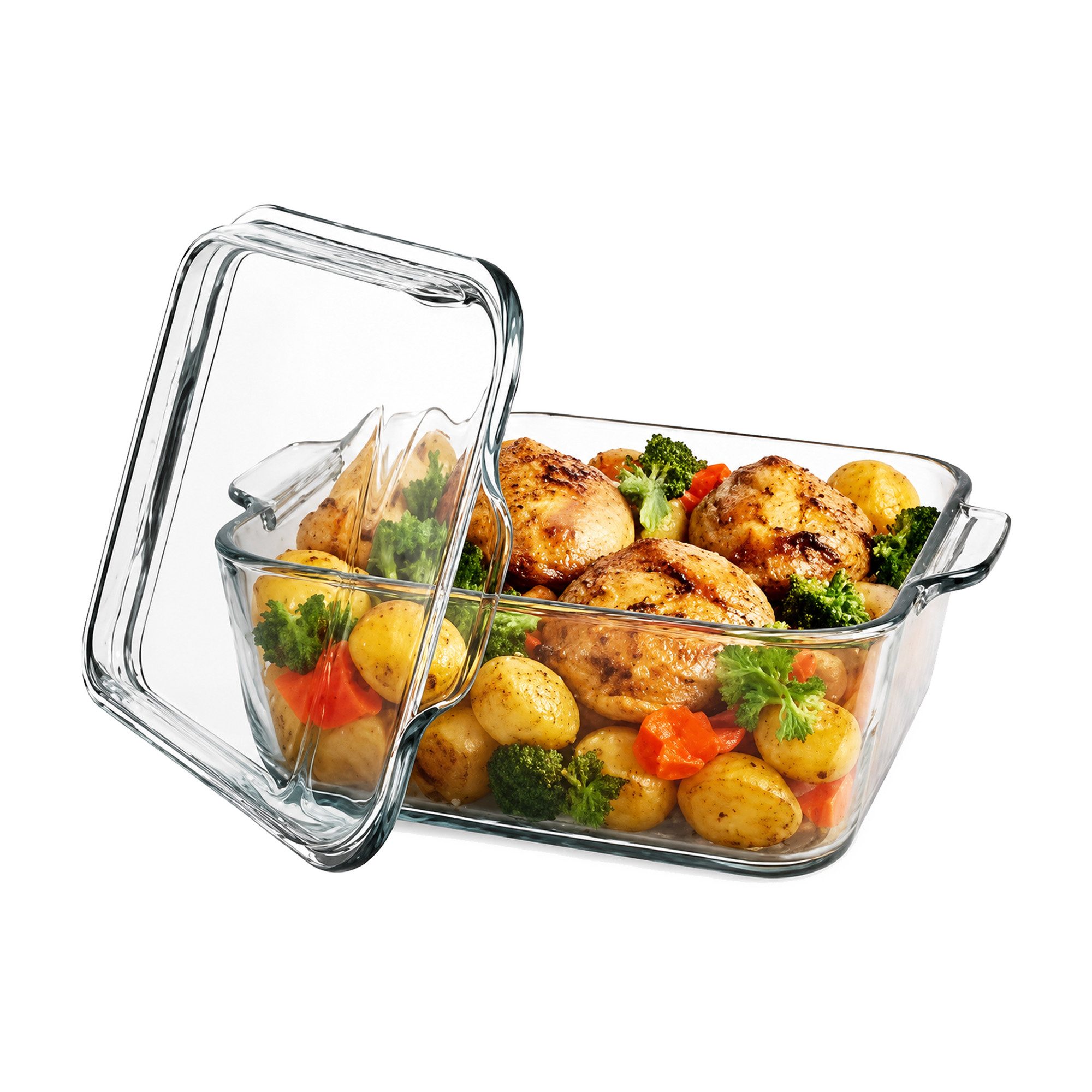 Pasabahce Auflaufform Borcam Glas-Auflaufform mit Deckel 1000 ml 174 × 147 mm, Borosilikatglas, (2-St), für Heißluftfritteusen geeignet (maßabhängig), ofenfest, mit Deckel