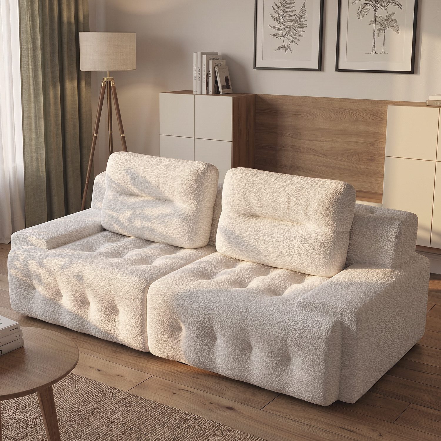 GUNJI Big-Sofa Teddy Lounge Sofa im Wolken-Design, Großes Polstersofa mit 2 großen Kissen, tiefer Sitzfläche und vakuumverpackter Lieferung