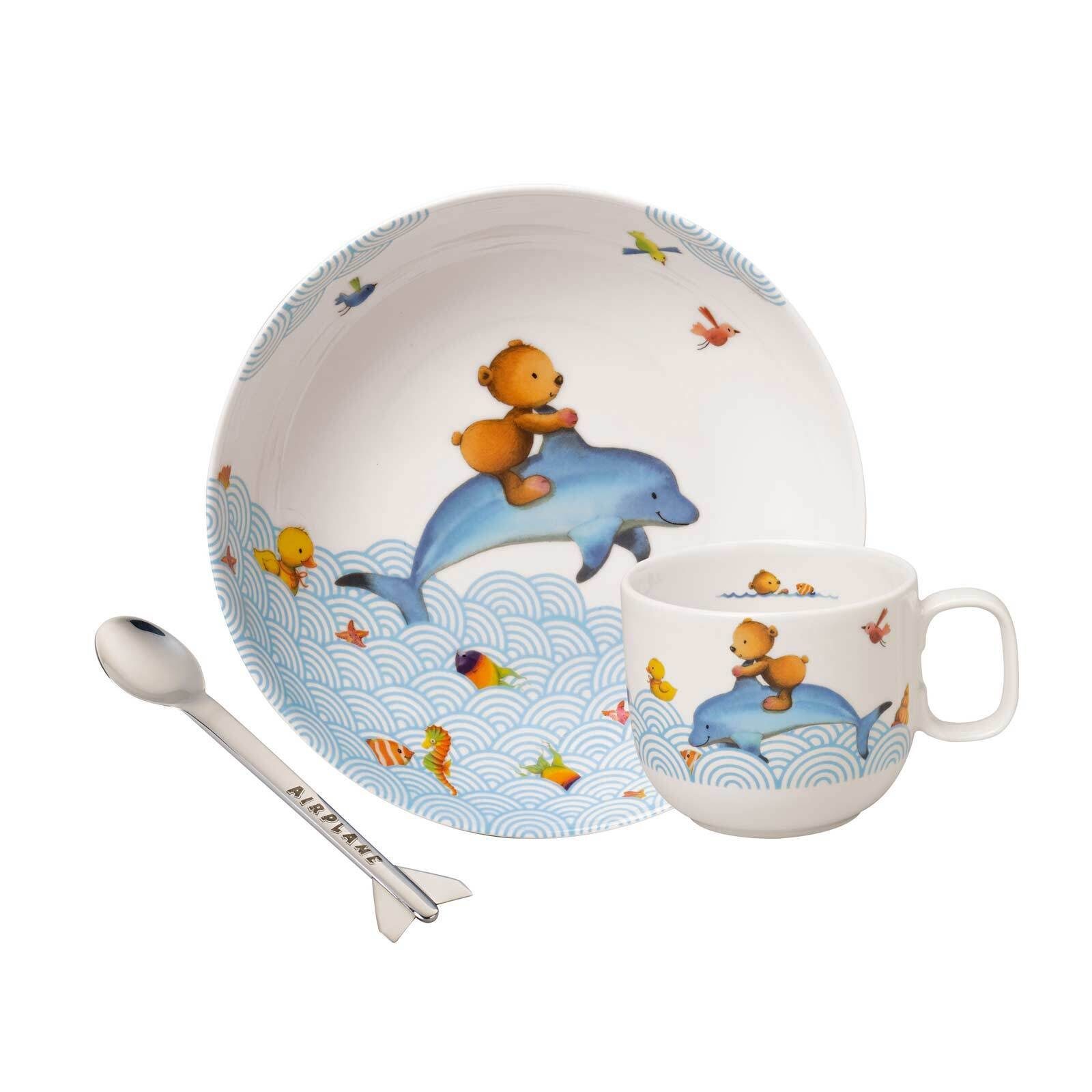 Villeroy & Boch Kindergeschirr-Set Happy as a Bear Kindergeschirr 3er Set (3-tlg), Porzellan, Edelstahl
