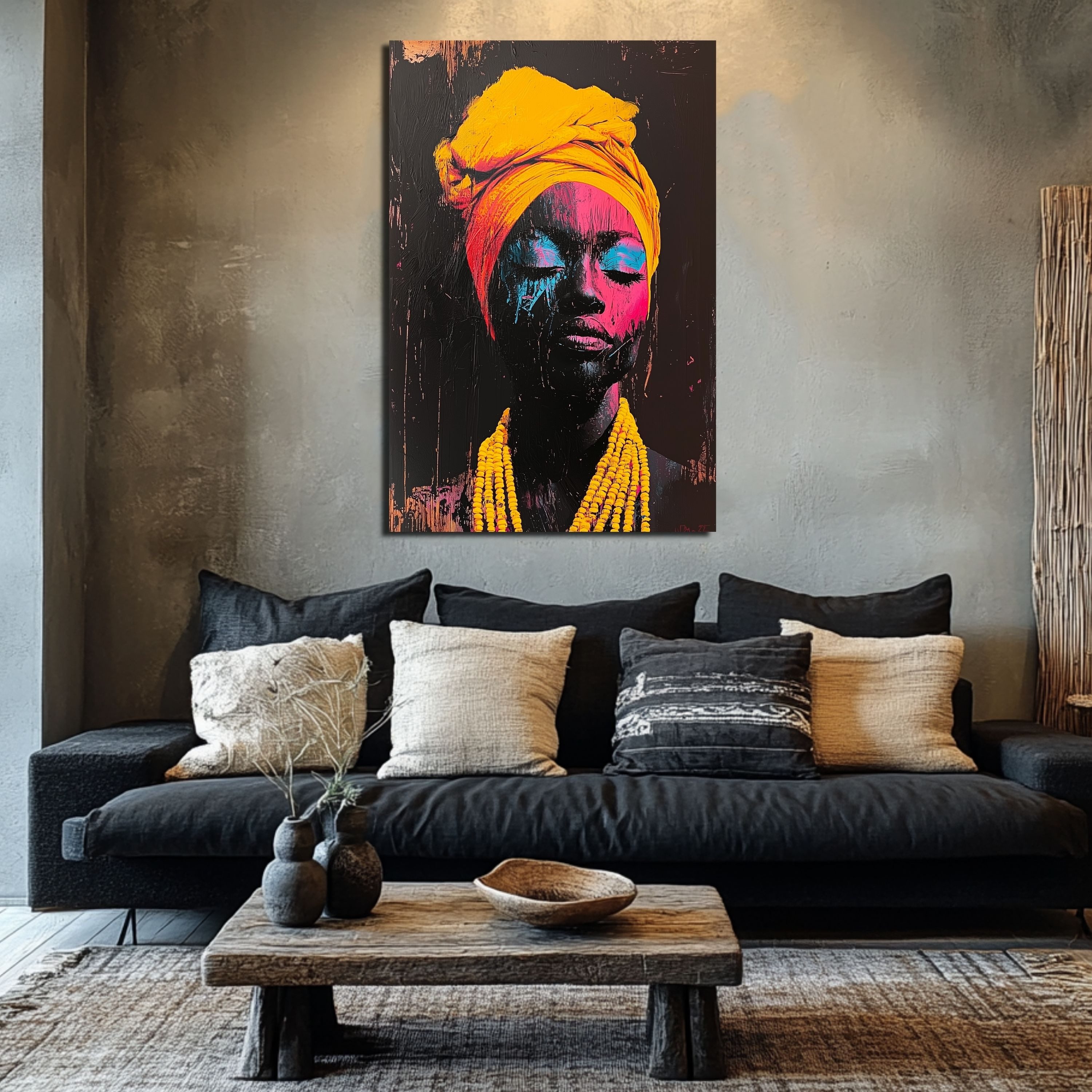 DARO Design Leinwandbild Modern Abstrakt Wandbilder XXL Wandbild Wand Deko Leinwand Bilder, (Frau gelb - Bild groß Wohnzimmer Schlafzimmer Küche Esszimmer Einteilig Querformat Fotodruck Leinwände Wanddeko Abstrakte Kunst Boho), 30x20cm