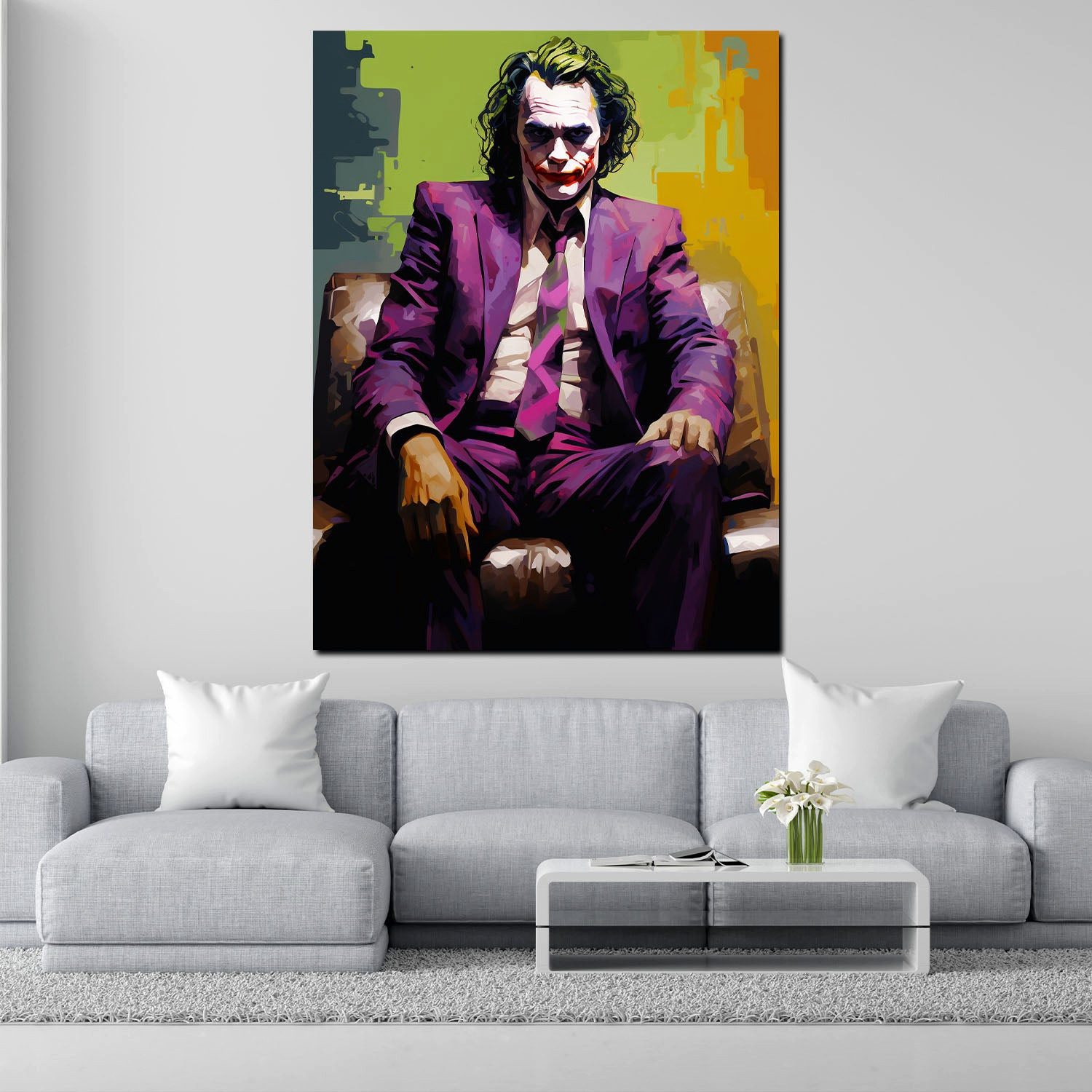 Artedinoi Leinwandbild Joker im Anzug Pop Art Leinwandbild Wandbild Deko XL Kunst, Joker im Anzug