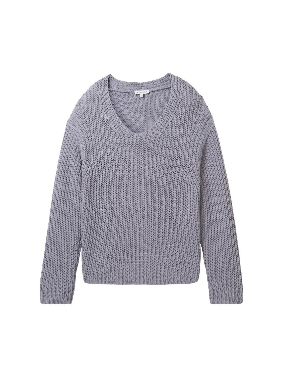 TOM TAILOR Sweatshirt Knit v-neck pullover, Explicit Grey