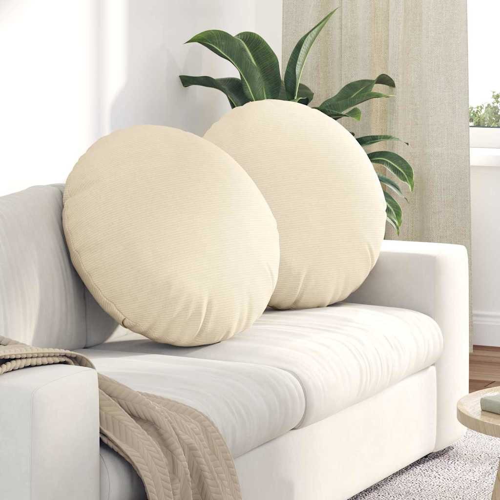 vidaXL Sitzauflage Sitzkissen 2 stk. Cordstoff Creme Ø60 x 21 cm, (2 St)
