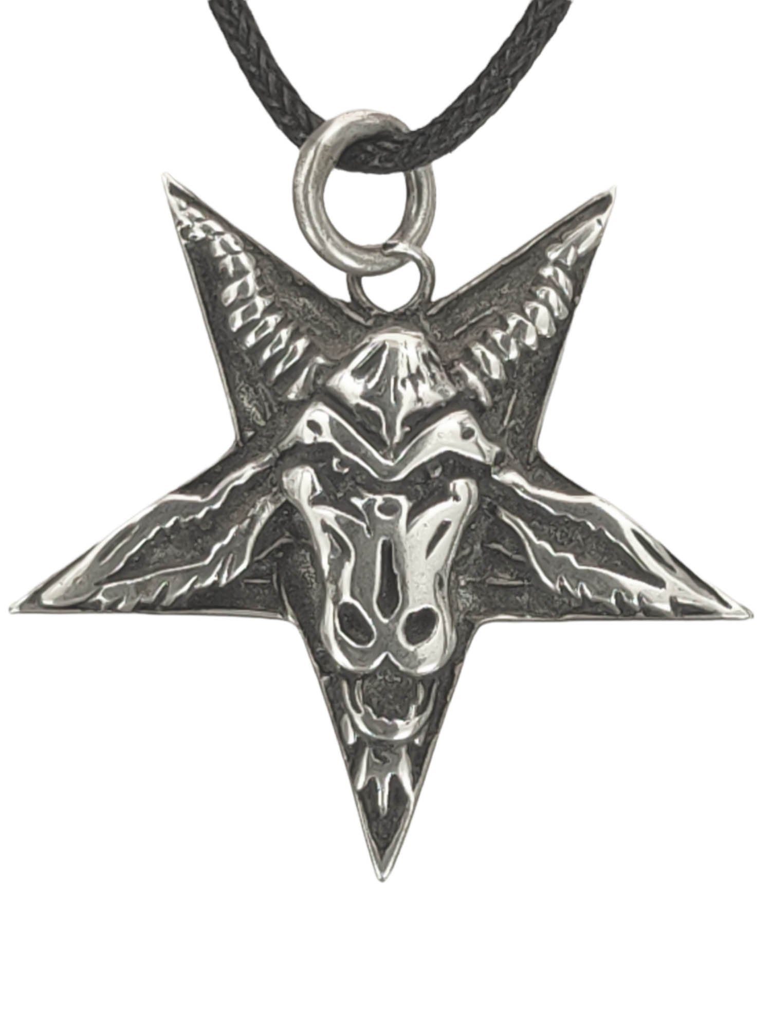 Baphomet Kettenanhänger Leather Anhänger Pentagramm Ziegenkopf Silber 925 Satanist of Kiss