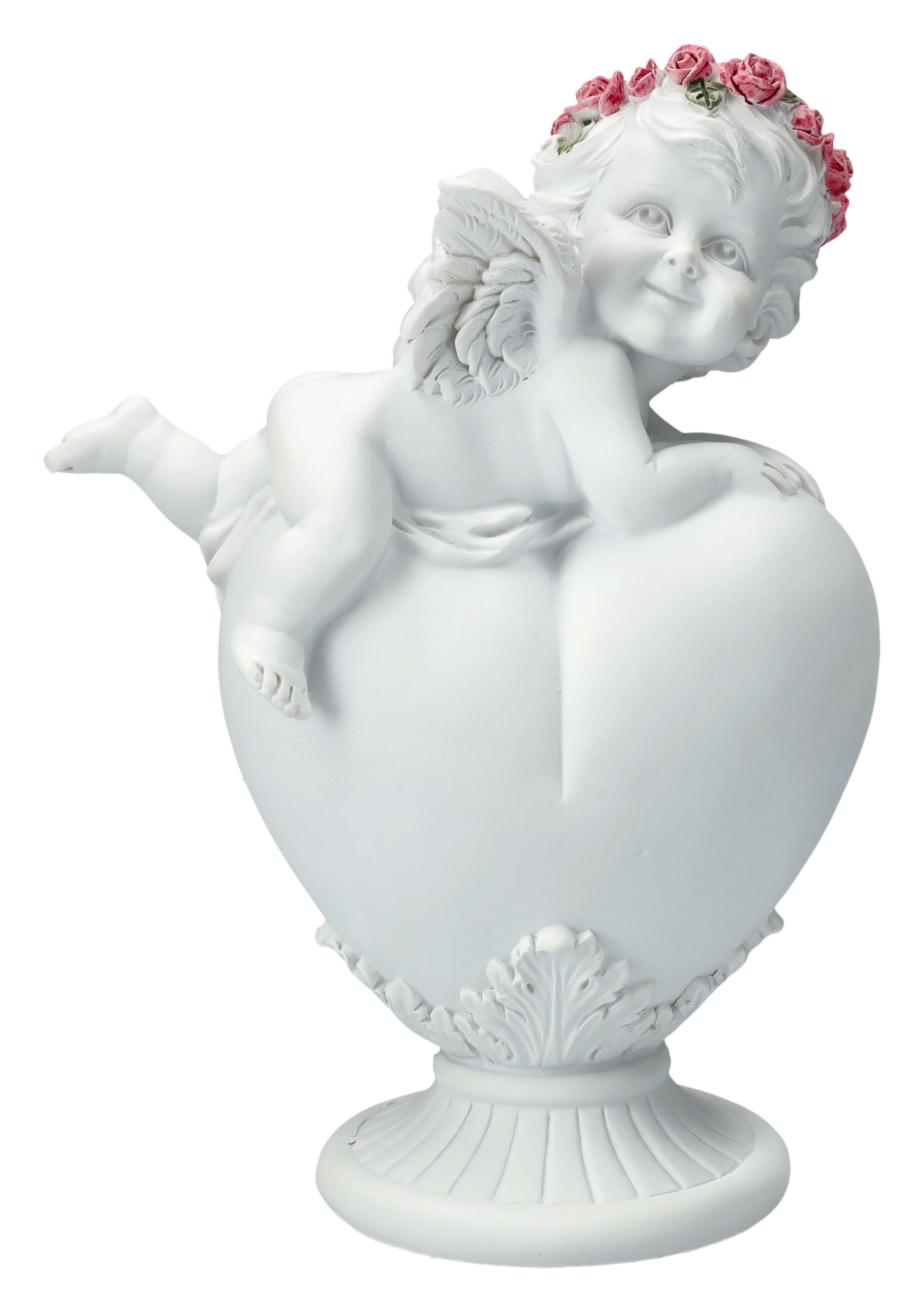 Figuren Shop GmbH Fantasy-Figur Engel Figur - Putte mit Rosenkranz auf Herz - Cherub Dekofigur Fantasy