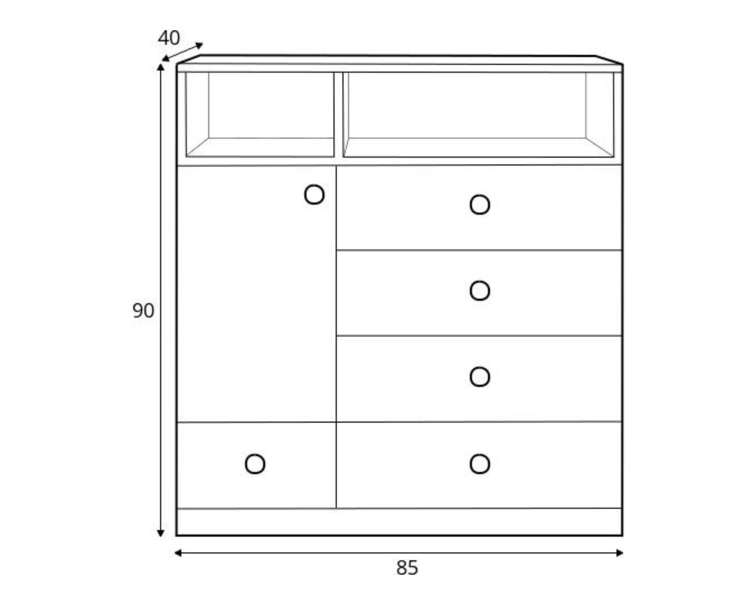 Deine Möbel 24 Kommode POKO 09 85 / 90 / 40 cm [B/H/T], in Biskuiteiche / Weiß Lux / Grau