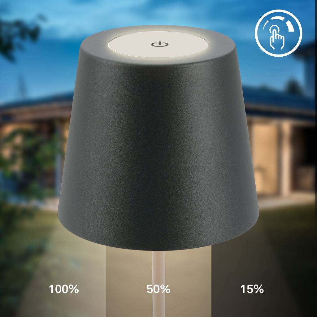 B.K.Licht Tischleuchte Akku LED Tischlampe anthrazit Indoor/Outdoor - BKL1593, Dimmfunktion, LED fest integriert, 2700K - Extra-Warmweiß, LED Tischlampe kabellos 36 x 10,5 cm Anthrazit 2,5W Wohnzimmer