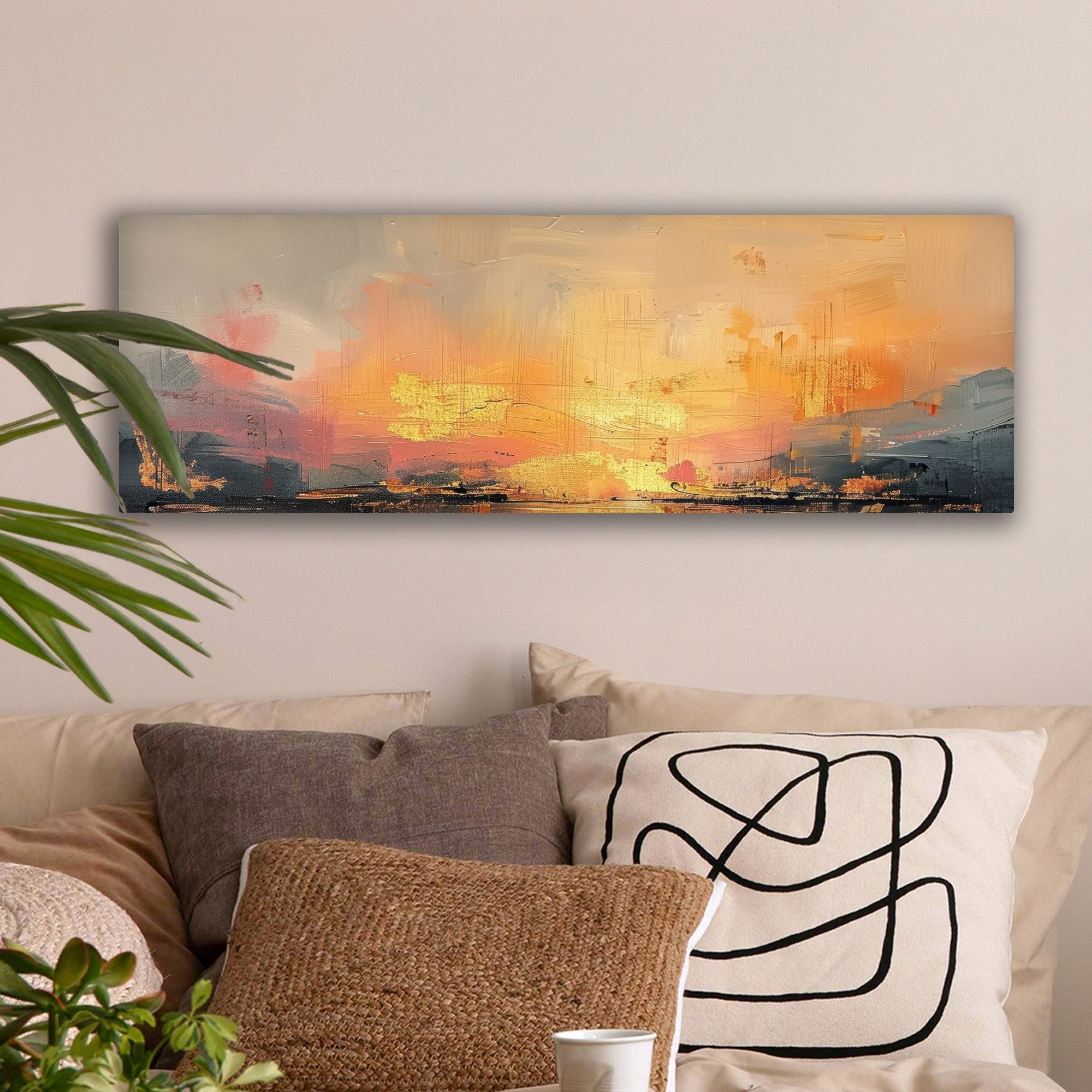 OneMillionCanvasses® Leinwandbild Panorama Modern - Abstrakt - Gold - Rosa, Fotodruck (1 St), Wandbild, Deko Schlafzimmer Wohnzimmer Flur 60x20 cm – Bild 2 von 5